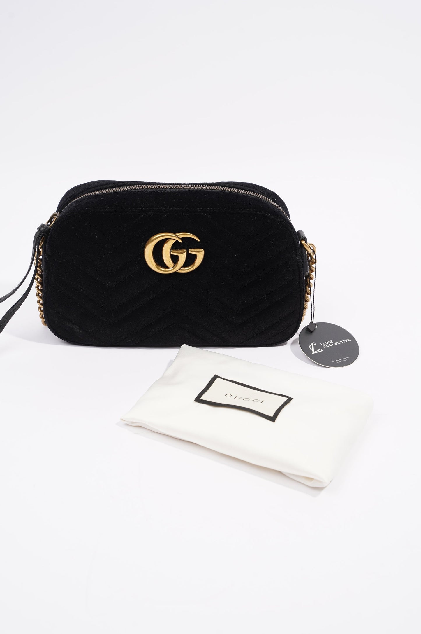 Gucci Womens Marmont Zip Black Velvet Small