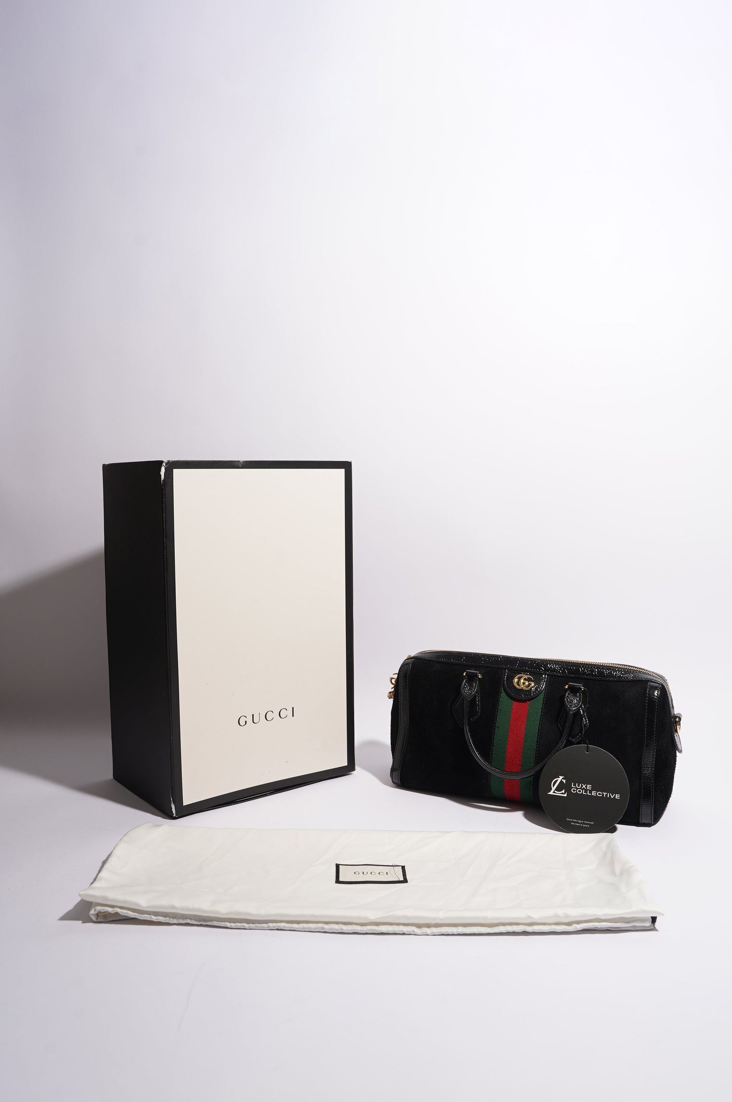 Gucci Womens Ophidia Boston Bag Black / Green / Red