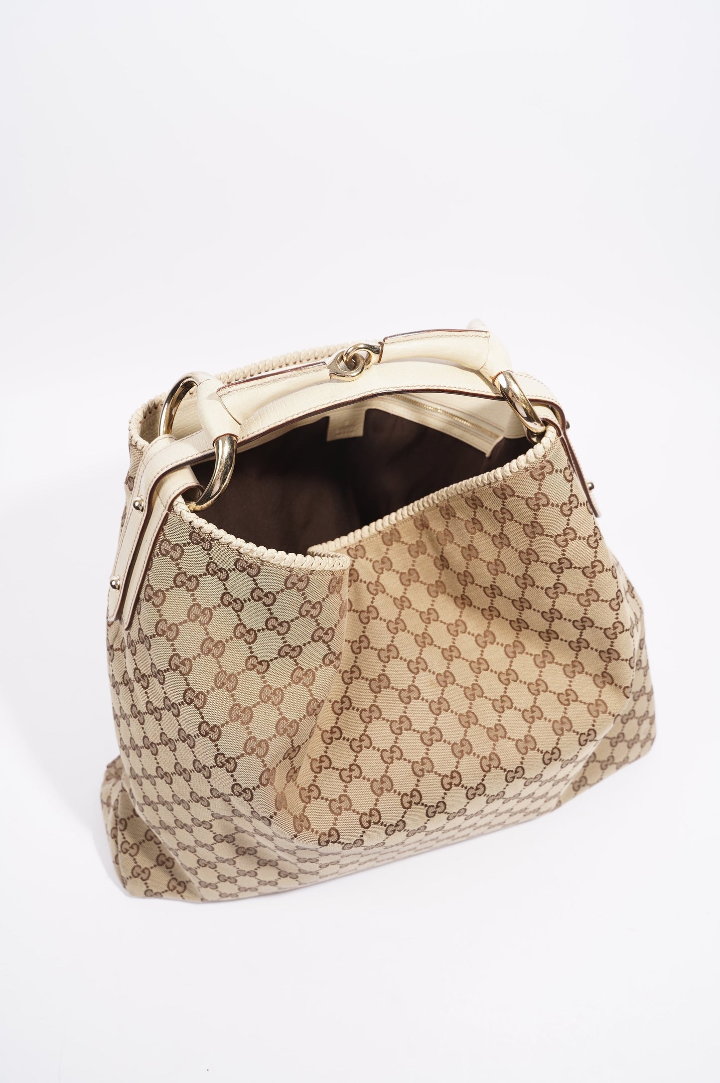 Gucci Womens GG Horsebit Hobo Beige Large
