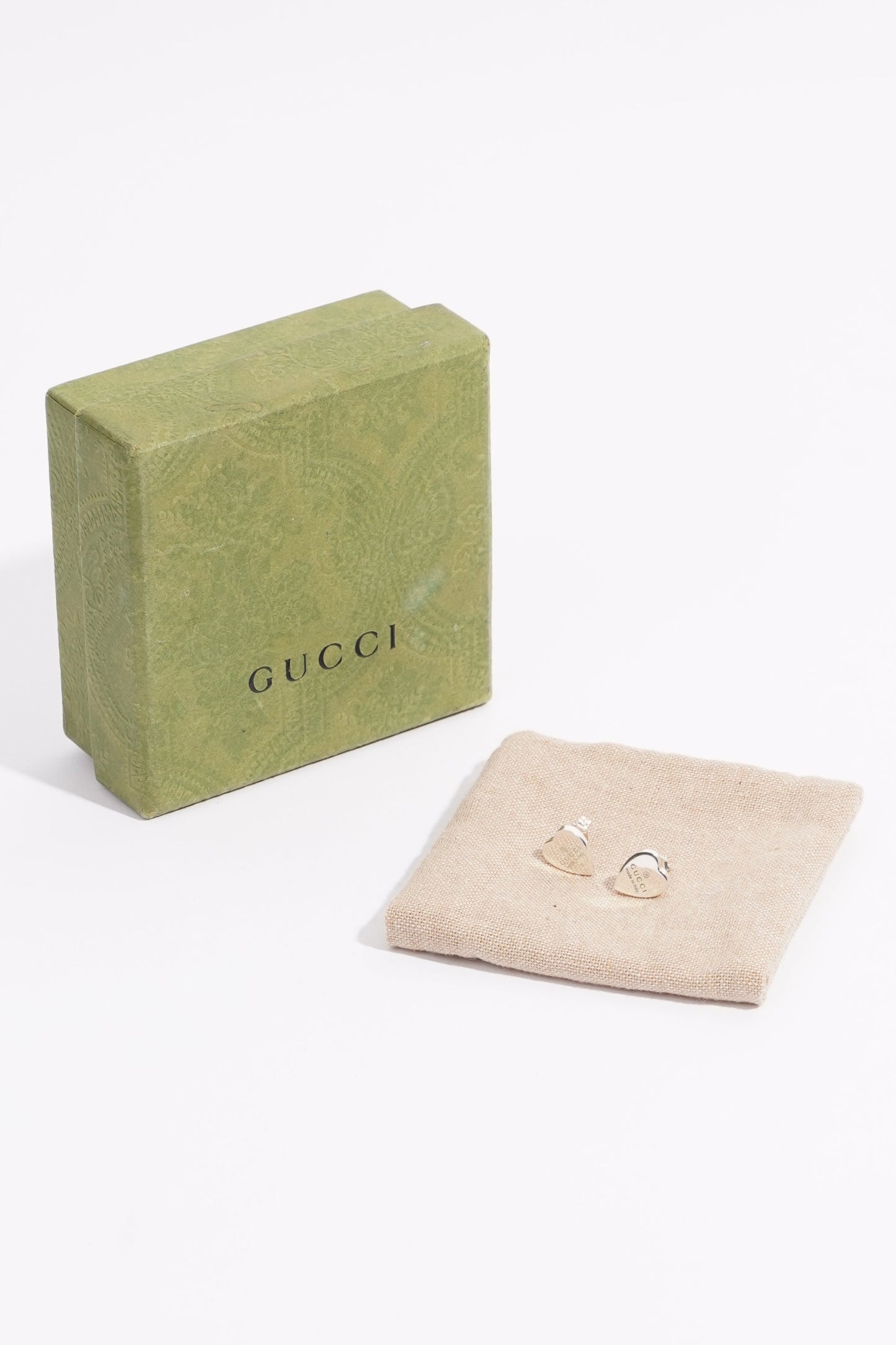 Gucci Womens Heart Shaped Earrings Silver