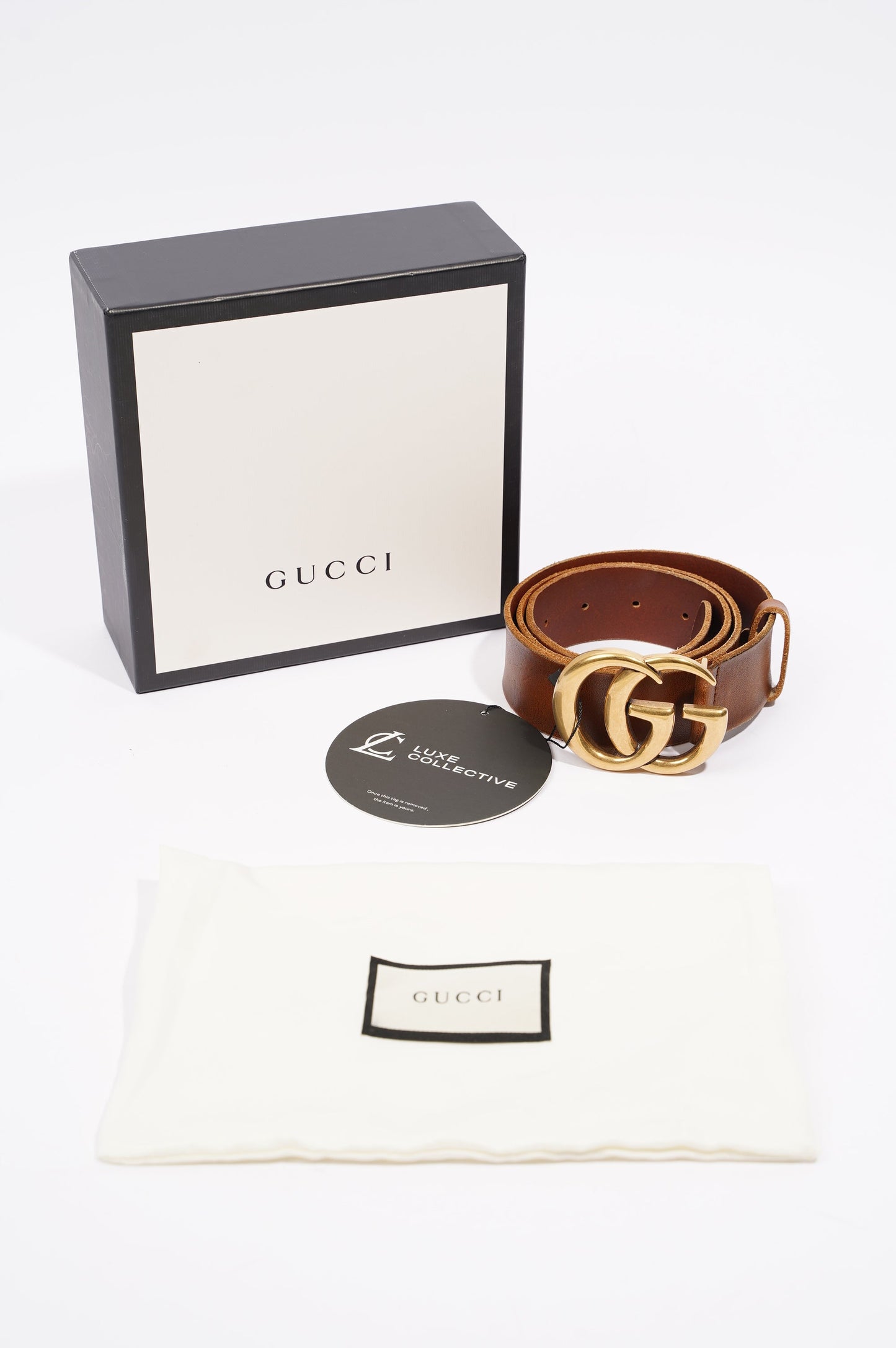 Gucci Mens Marmont Leather Belt Brown / Gold 85-34