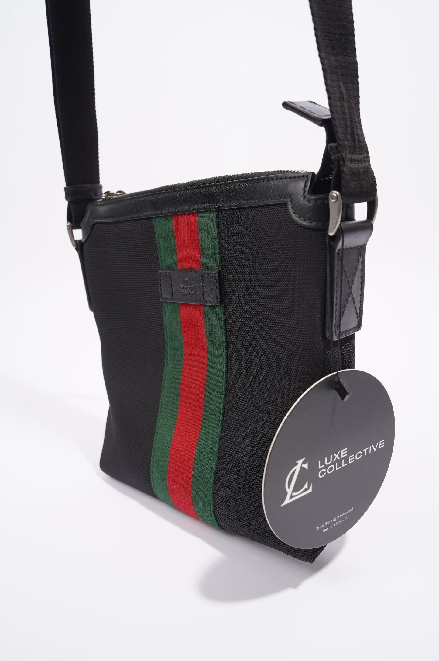 Gucci Womens Cloth Messenger Bag Black Small