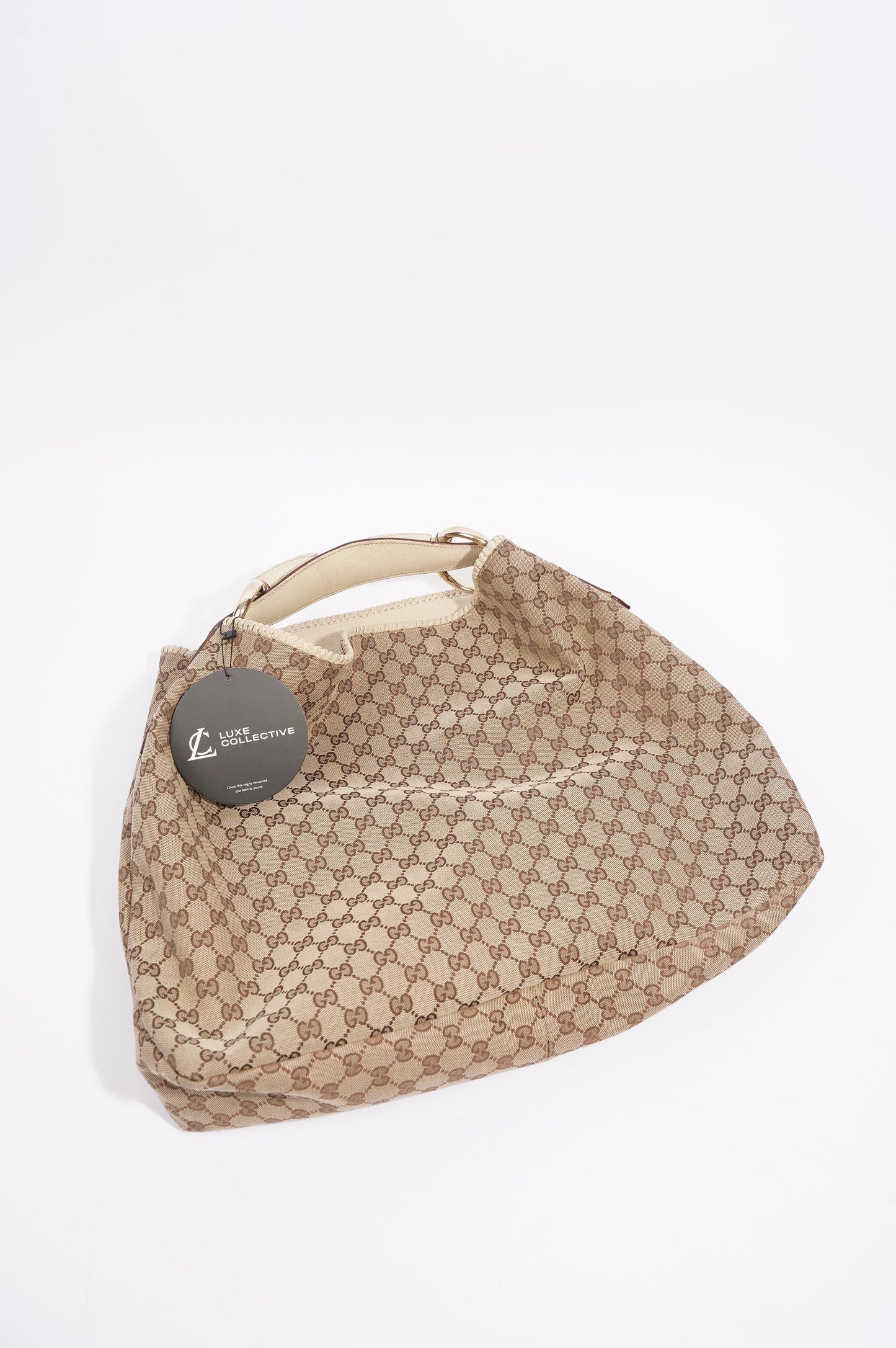 Gucci Womens GG Horsebit Hobo Beige Large