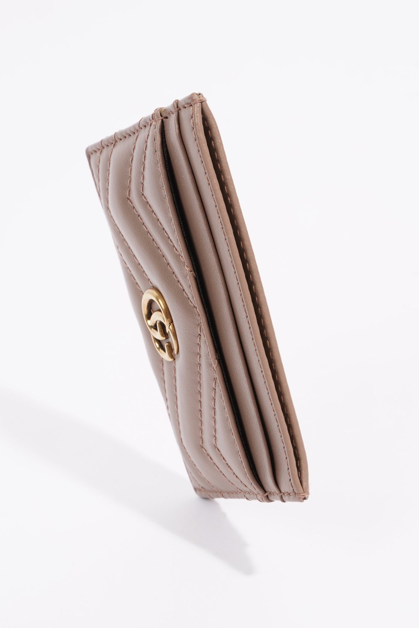 Gucci Womens Marmont GG Card Holder Mauve Leather