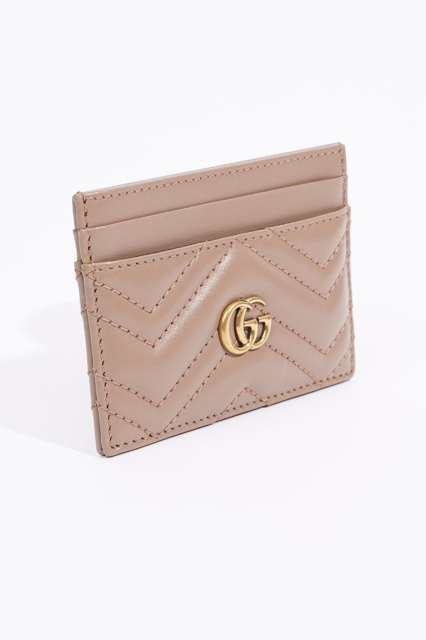 Gucci Womens Marmont GG Card Holder Mauve Leather