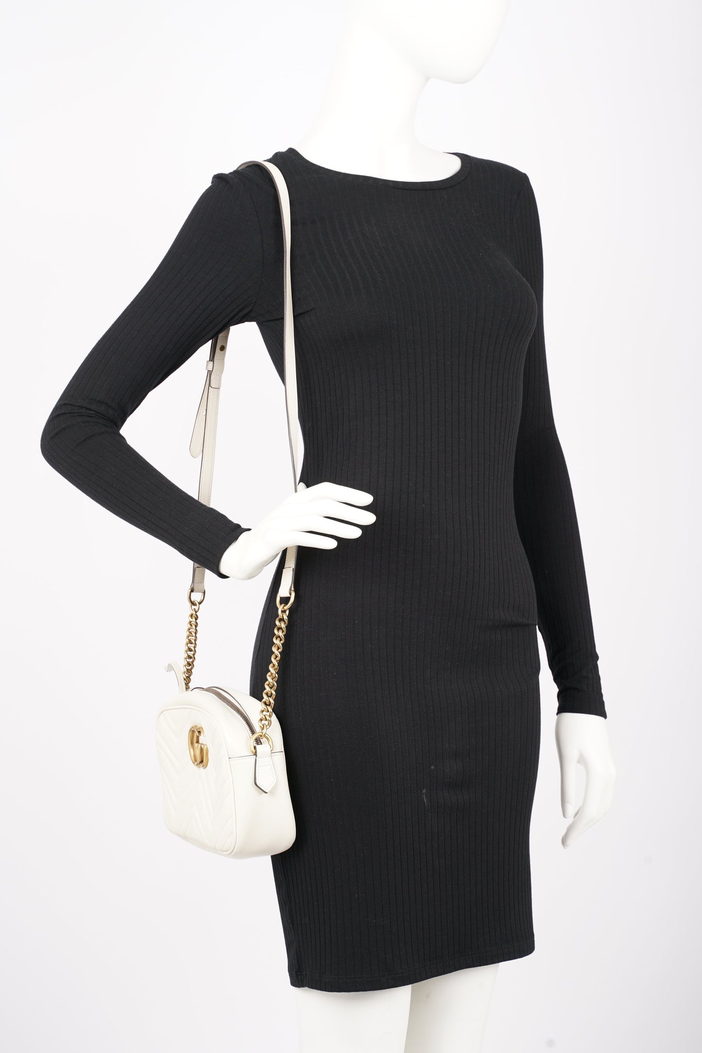 Gucci Womens Marmont Zip White Matelasse Small