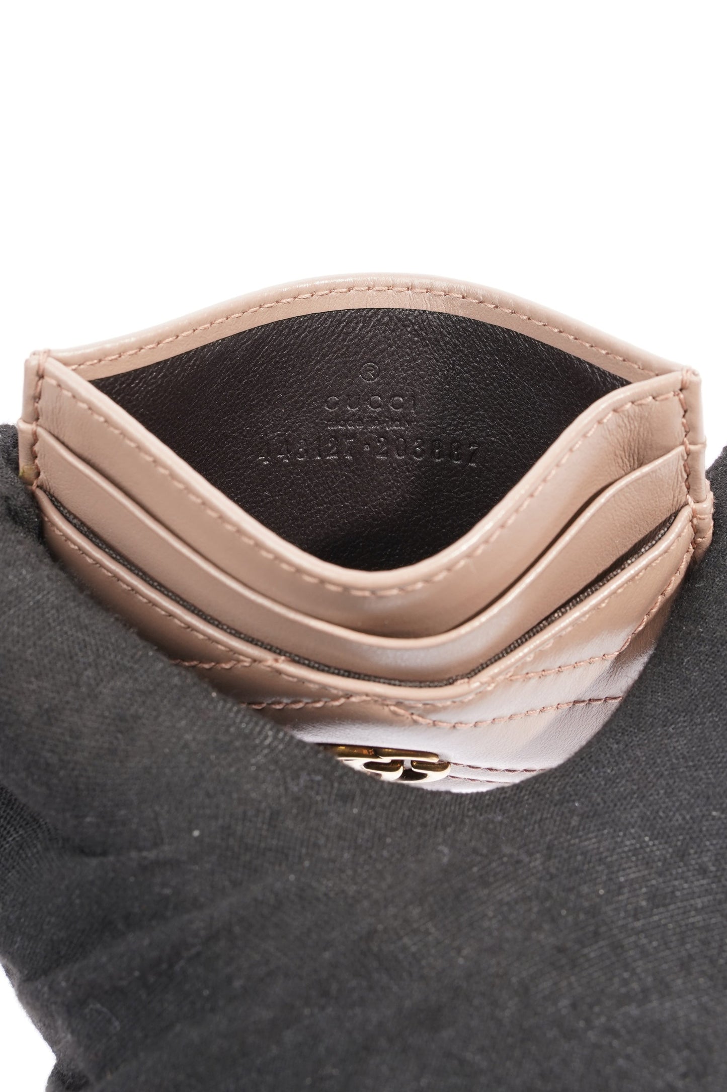Gucci Womens Marmont GG Card Holder Mauve Leather