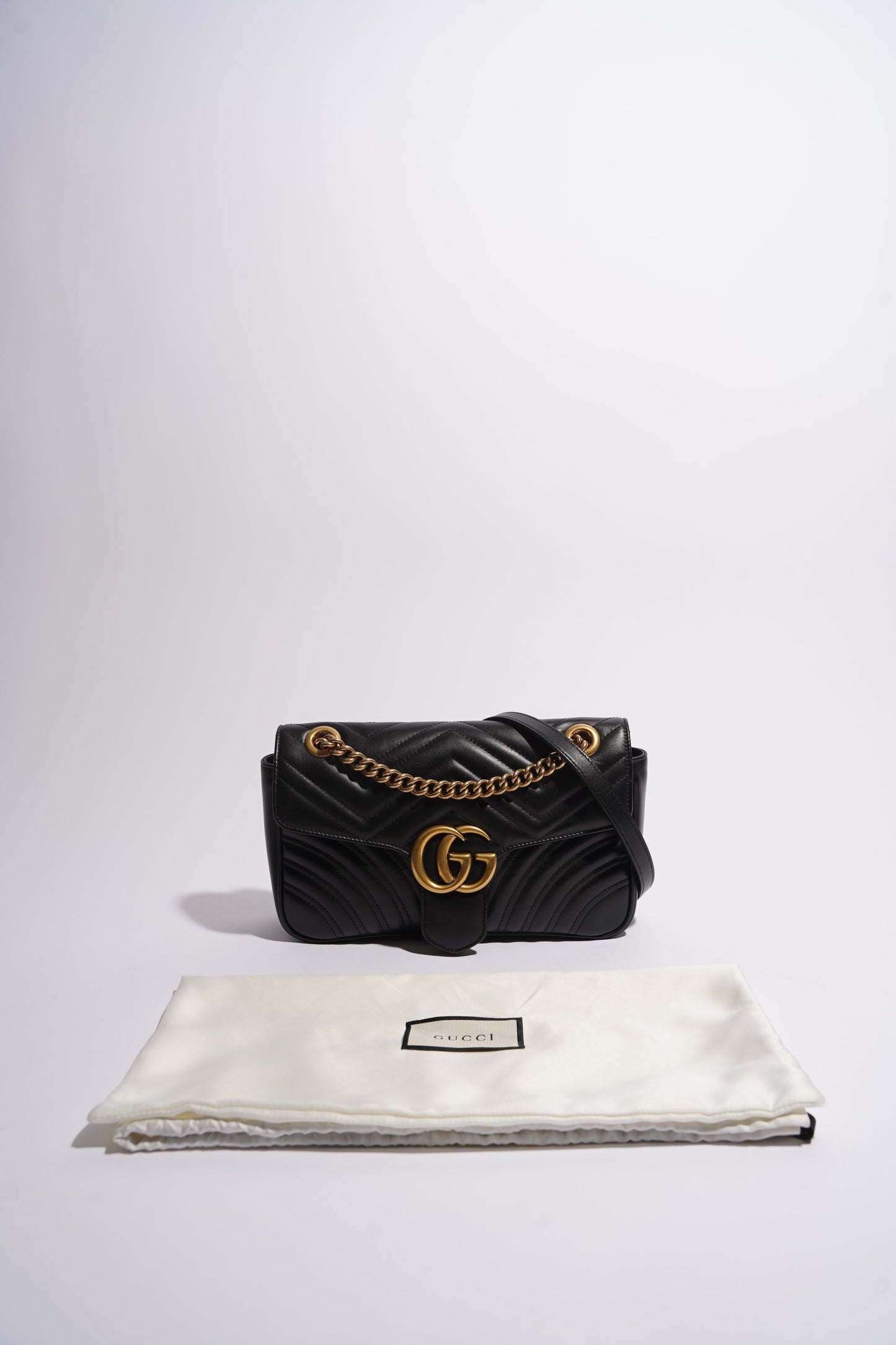 Gucci Womens Marmont Flap Black / Gold Small