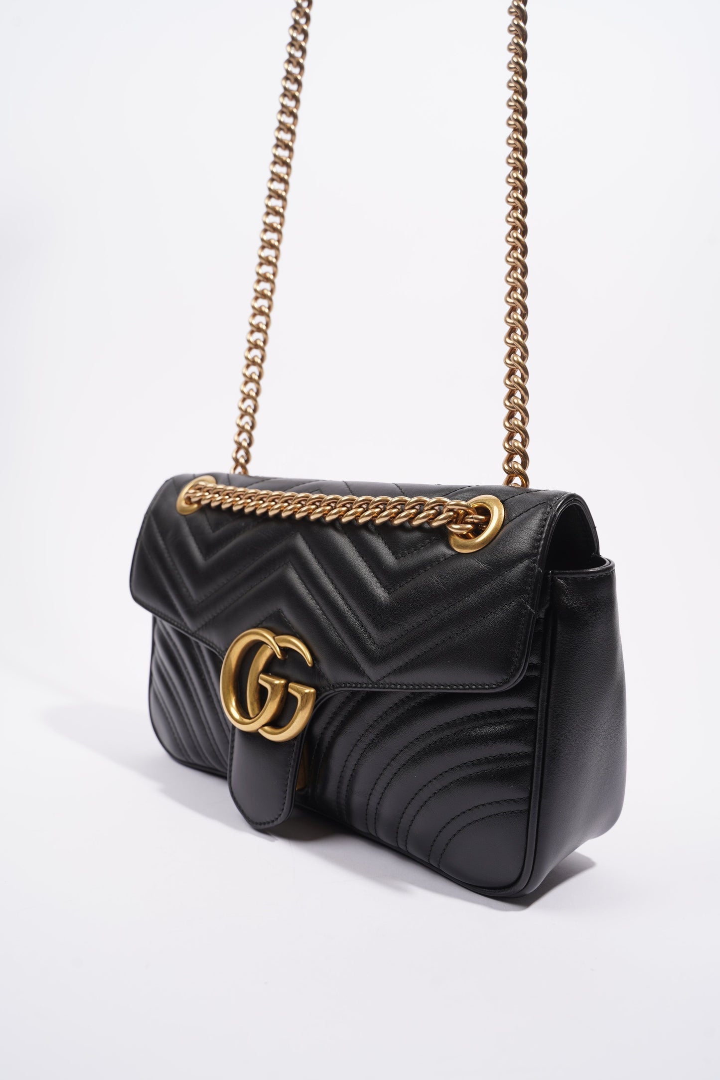 Gucci Womens Marmont Flap Black / Gold Small