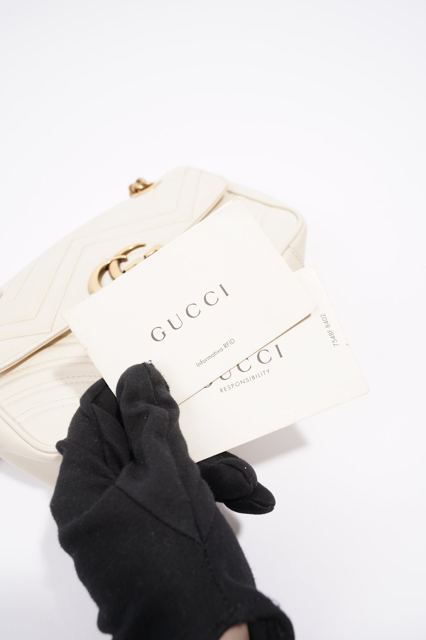 Gucci Womens Marmont Flap White Matelasse Mini