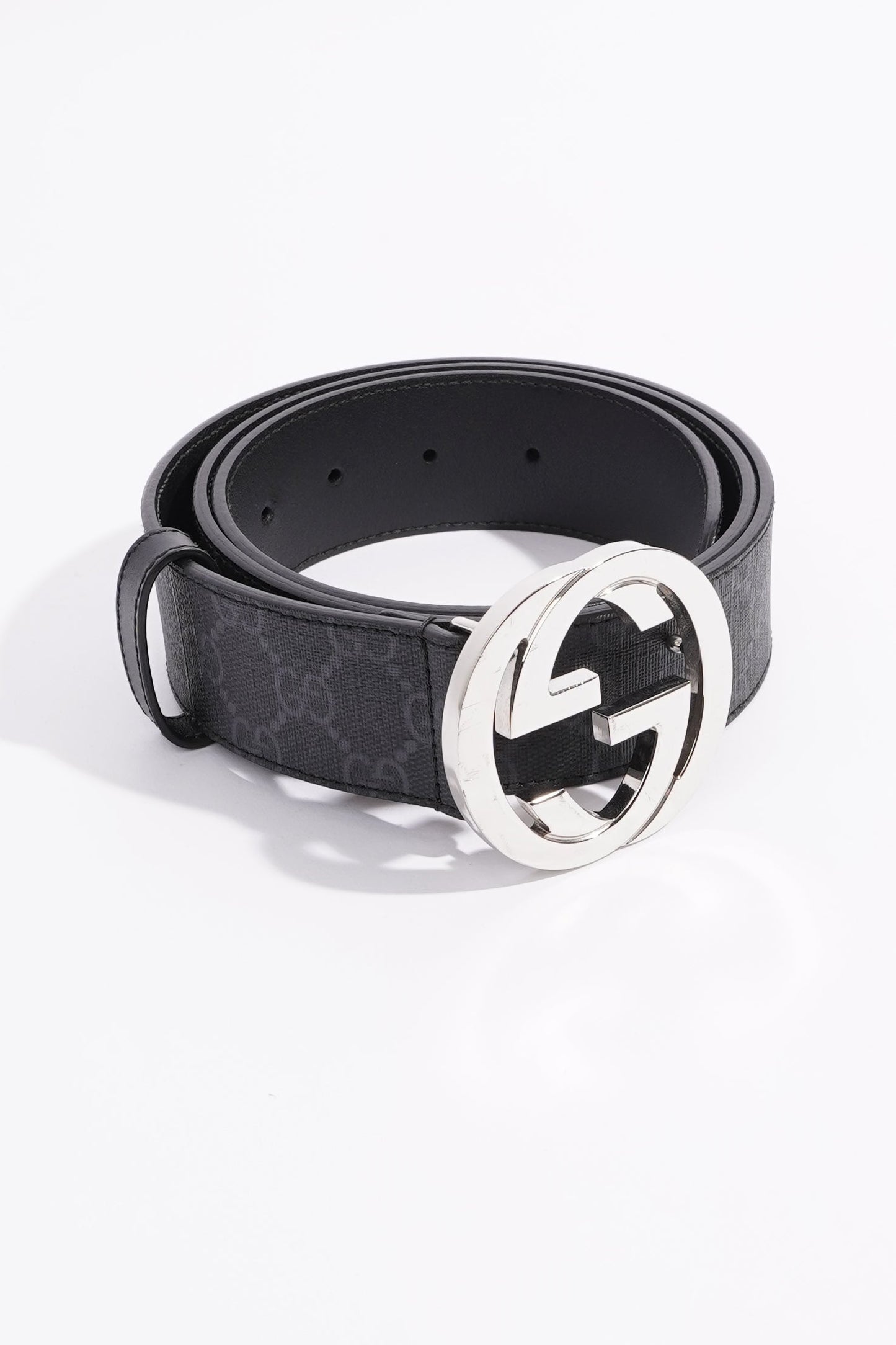 Gucci Mens Interlocking Belt Black Guccissima 95cm - 38"