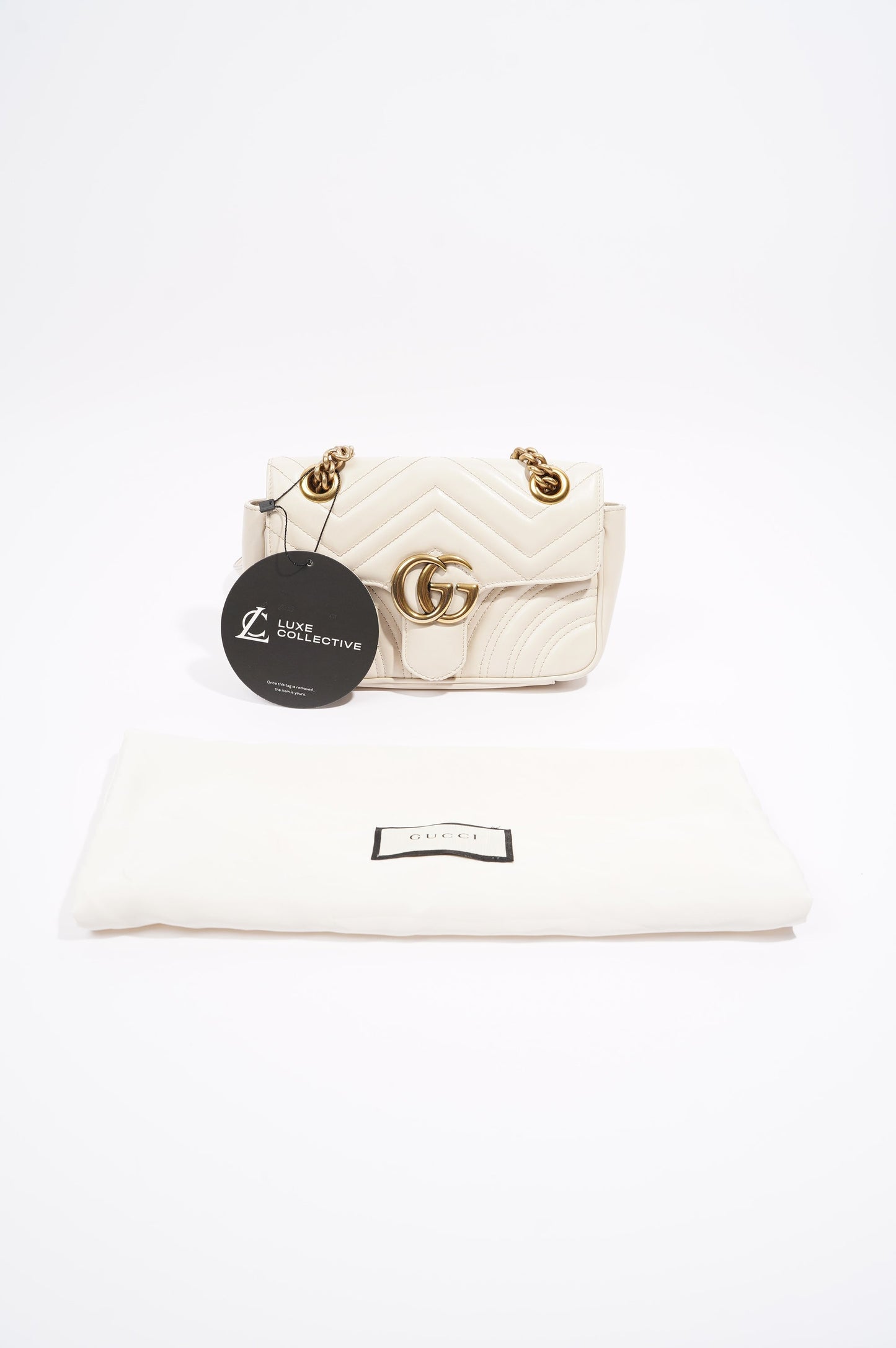 Gucci Womens Marmont Flap White Matelasse Mini