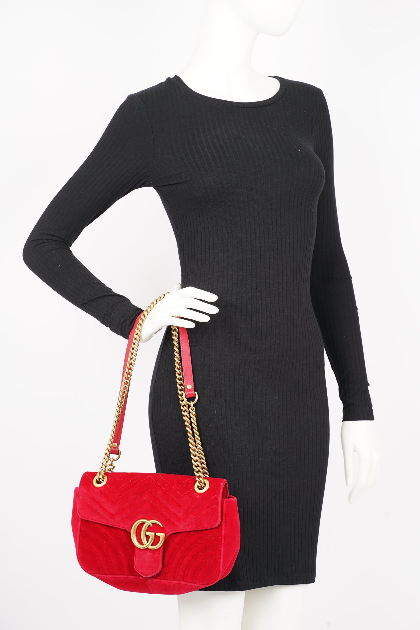 Gucci GG Marmont Black Red Velvet Small