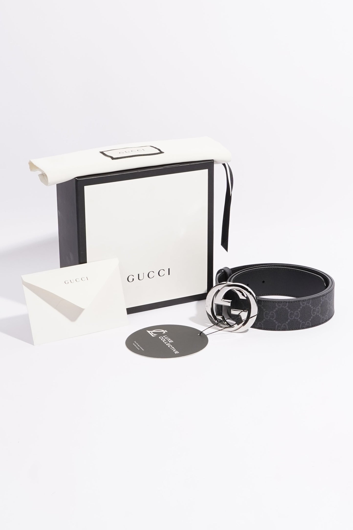 Gucci Mens Interlocking Belt Black Guccissima 95cm - 38"