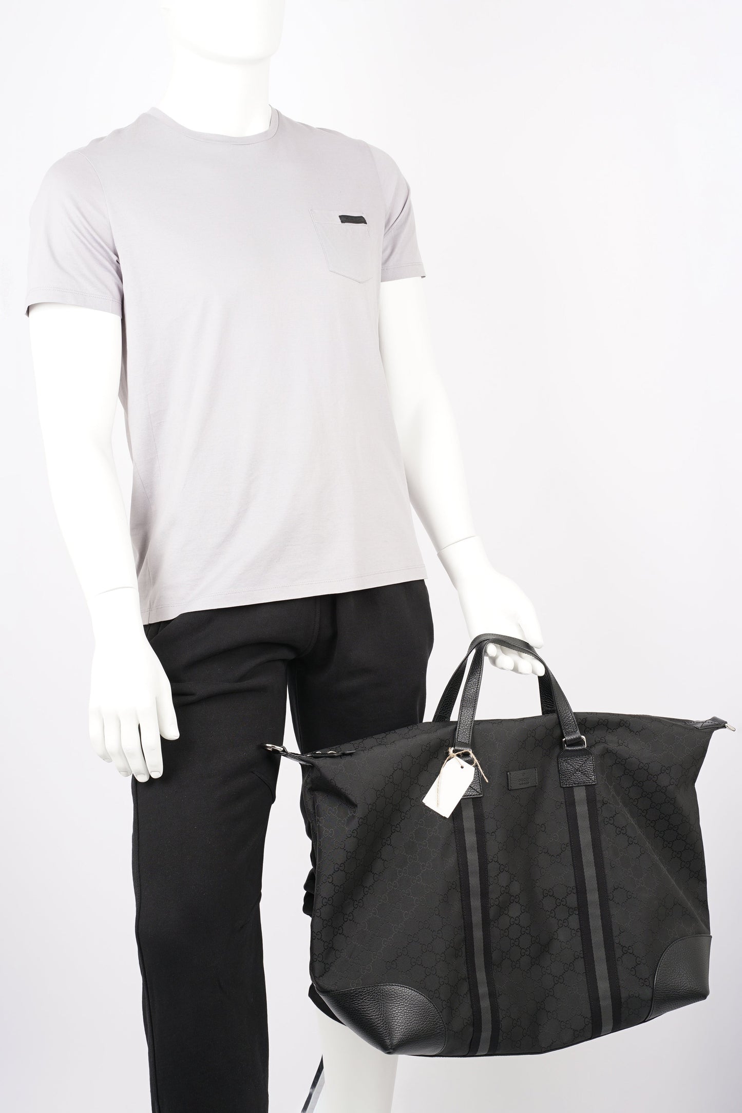 Gucci Mens Duffle Bag Grey Canvas XL