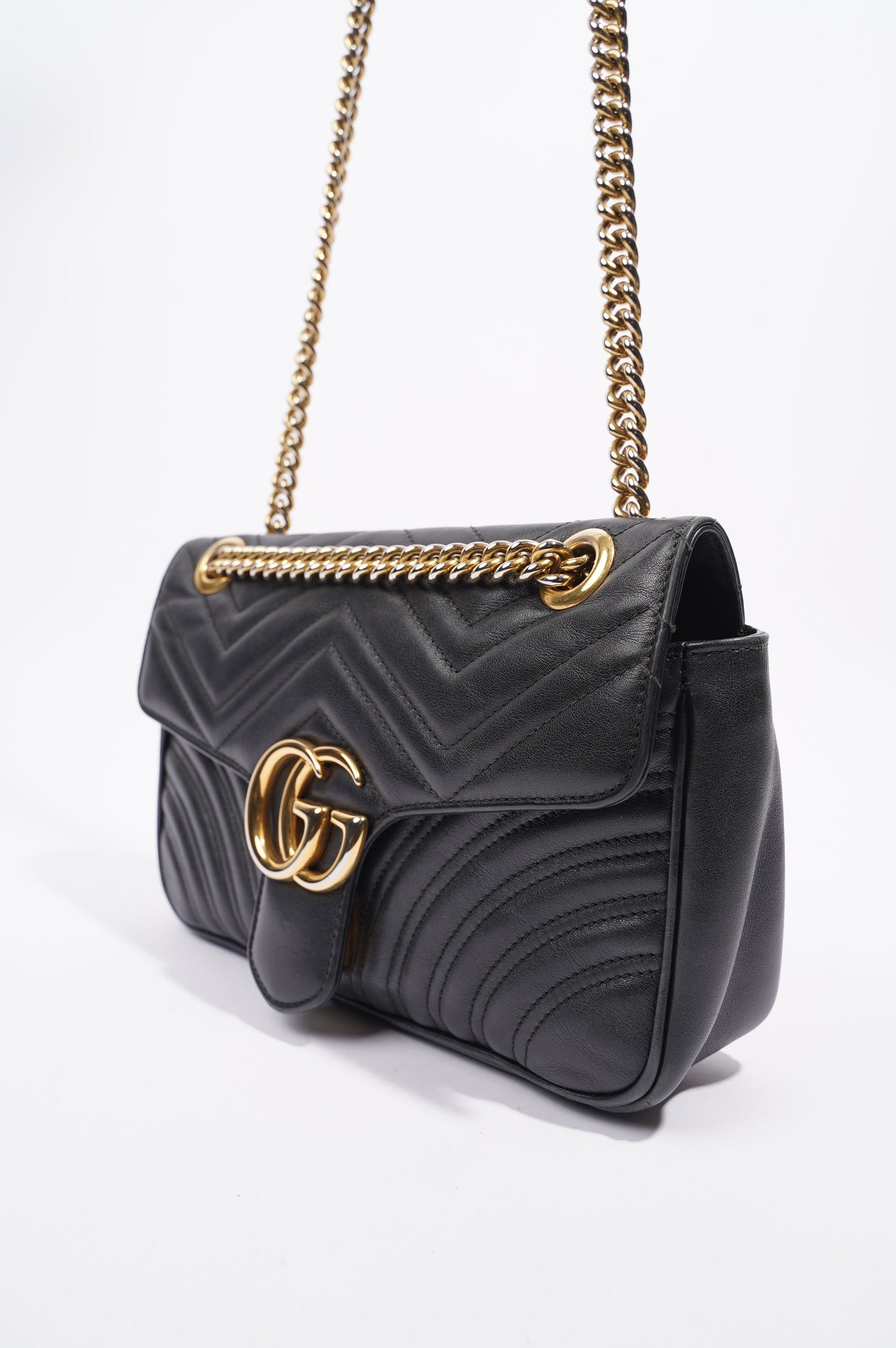 Gucci Womens Marmont Flap Black Gold Small