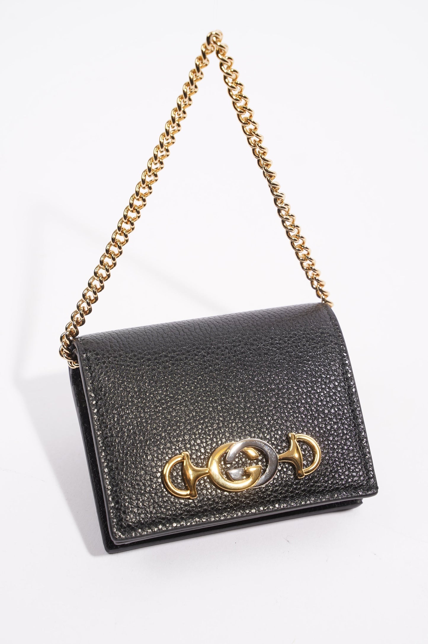 Gucci Womens Zumi Card Case Wallet Black / Gold