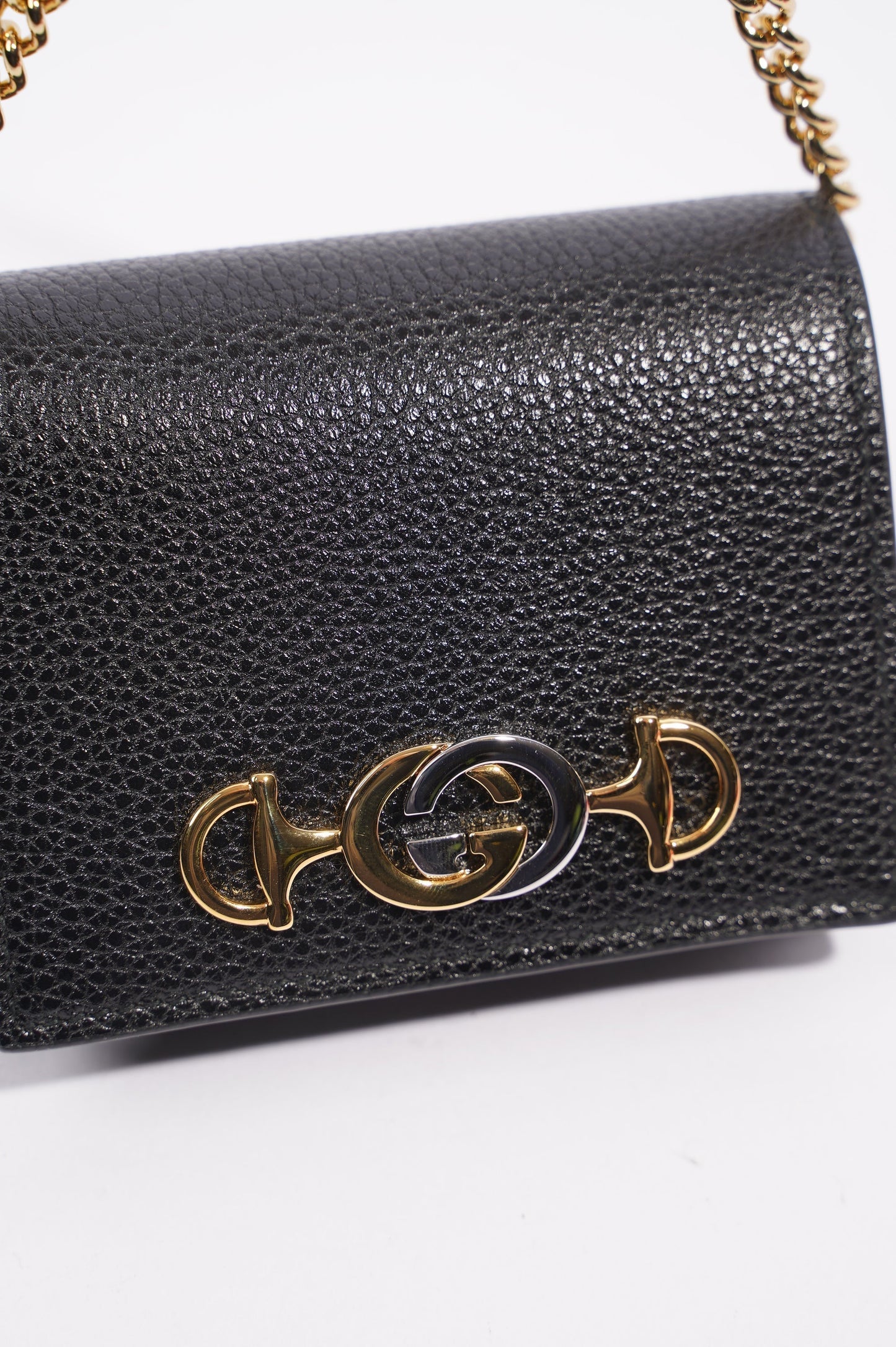 Gucci Womens Zumi Card Case Wallet Black / Gold