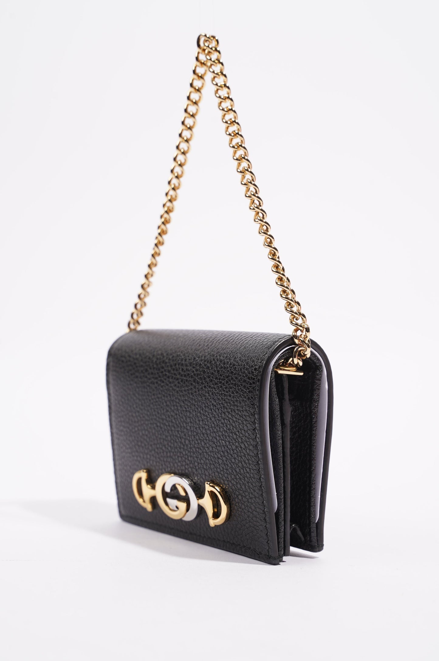 Gucci Womens Zumi Card Case Wallet Black / Gold