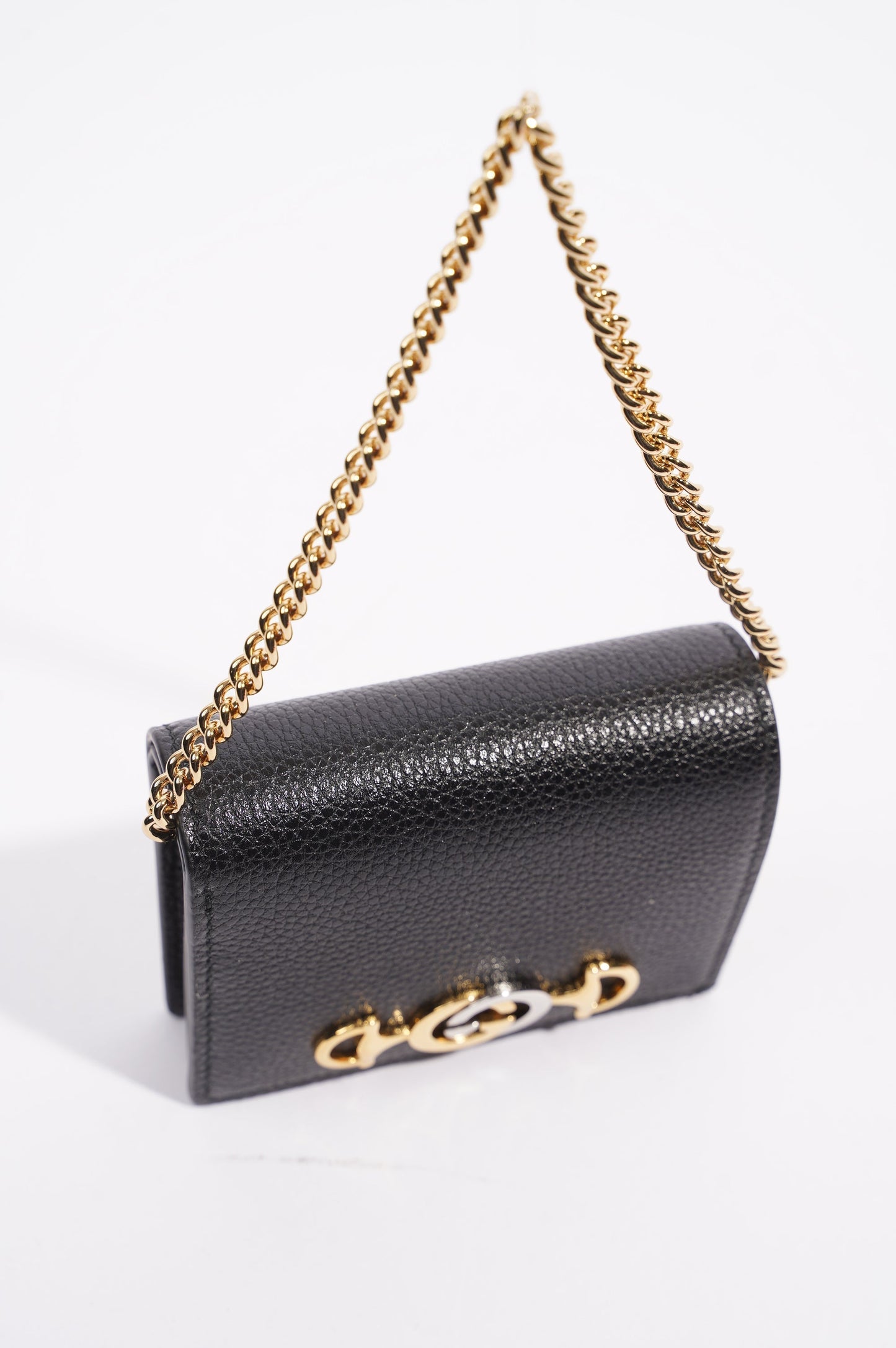 Gucci Womens Zumi Card Case Wallet Black / Gold