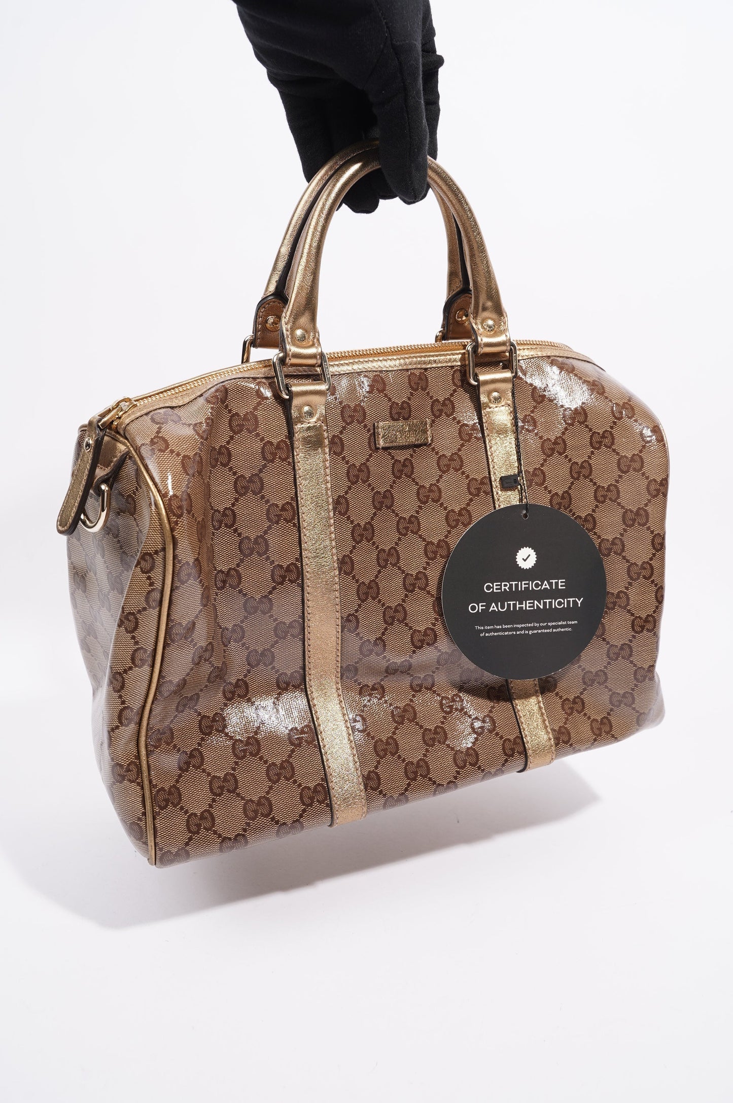 Gucci Womens Boston Bag Medium Coated Monogram