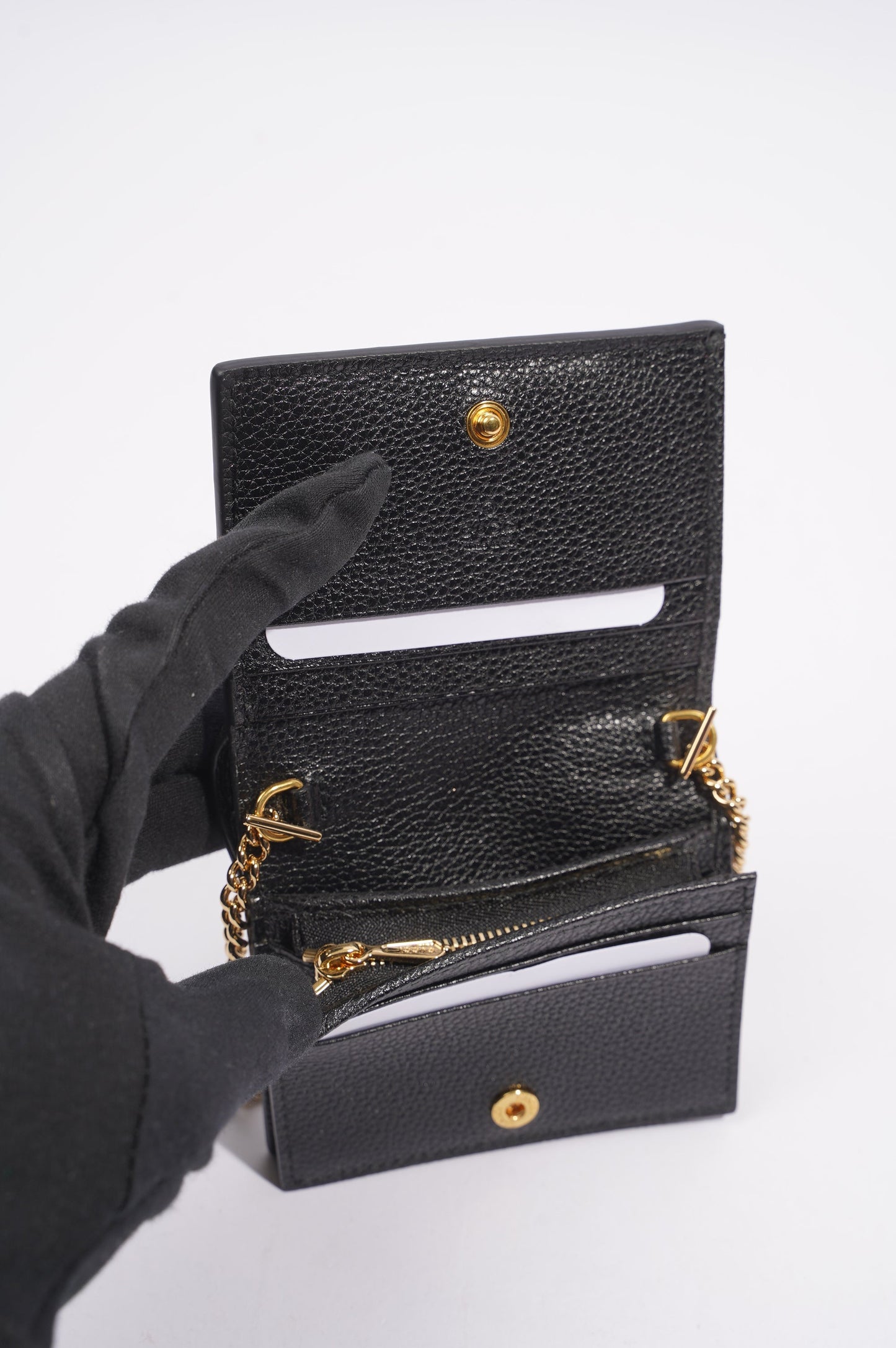 Gucci Womens Zumi Card Case Wallet Black / Gold