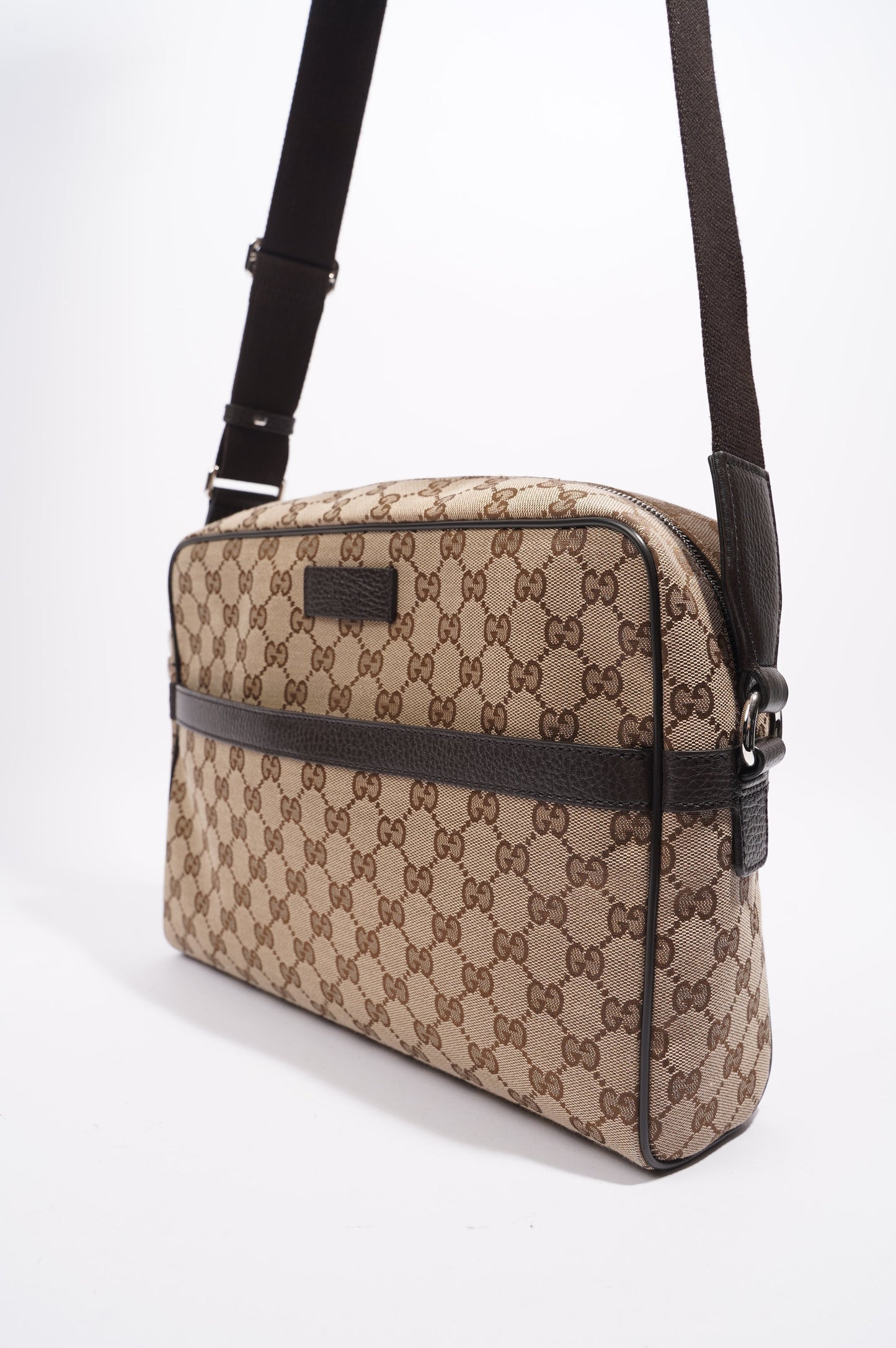 Gucci Mens Messenger Crossbody Bag Brown Canvas