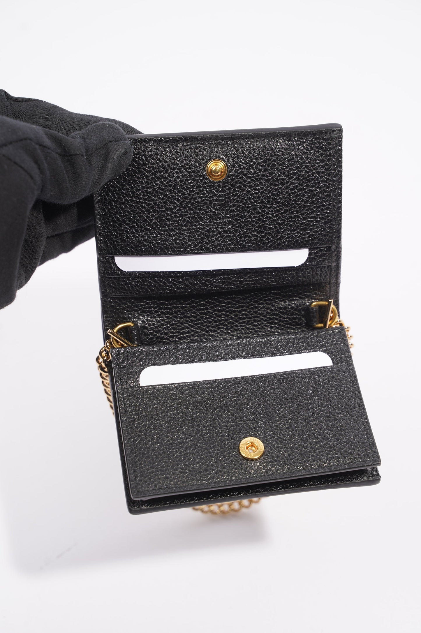 Gucci Womens Zumi Card Case Wallet Black / Gold