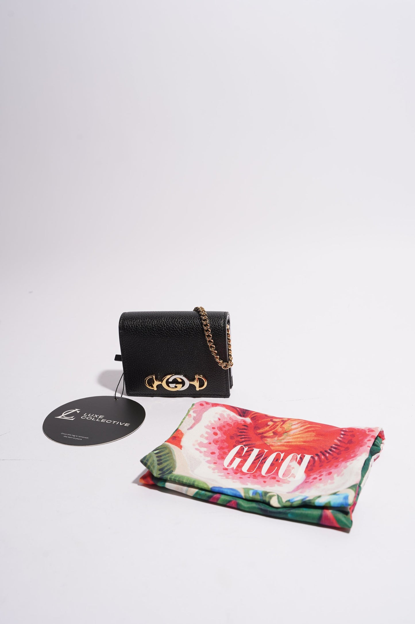 Gucci Womens Zumi Card Case Wallet Black / Gold