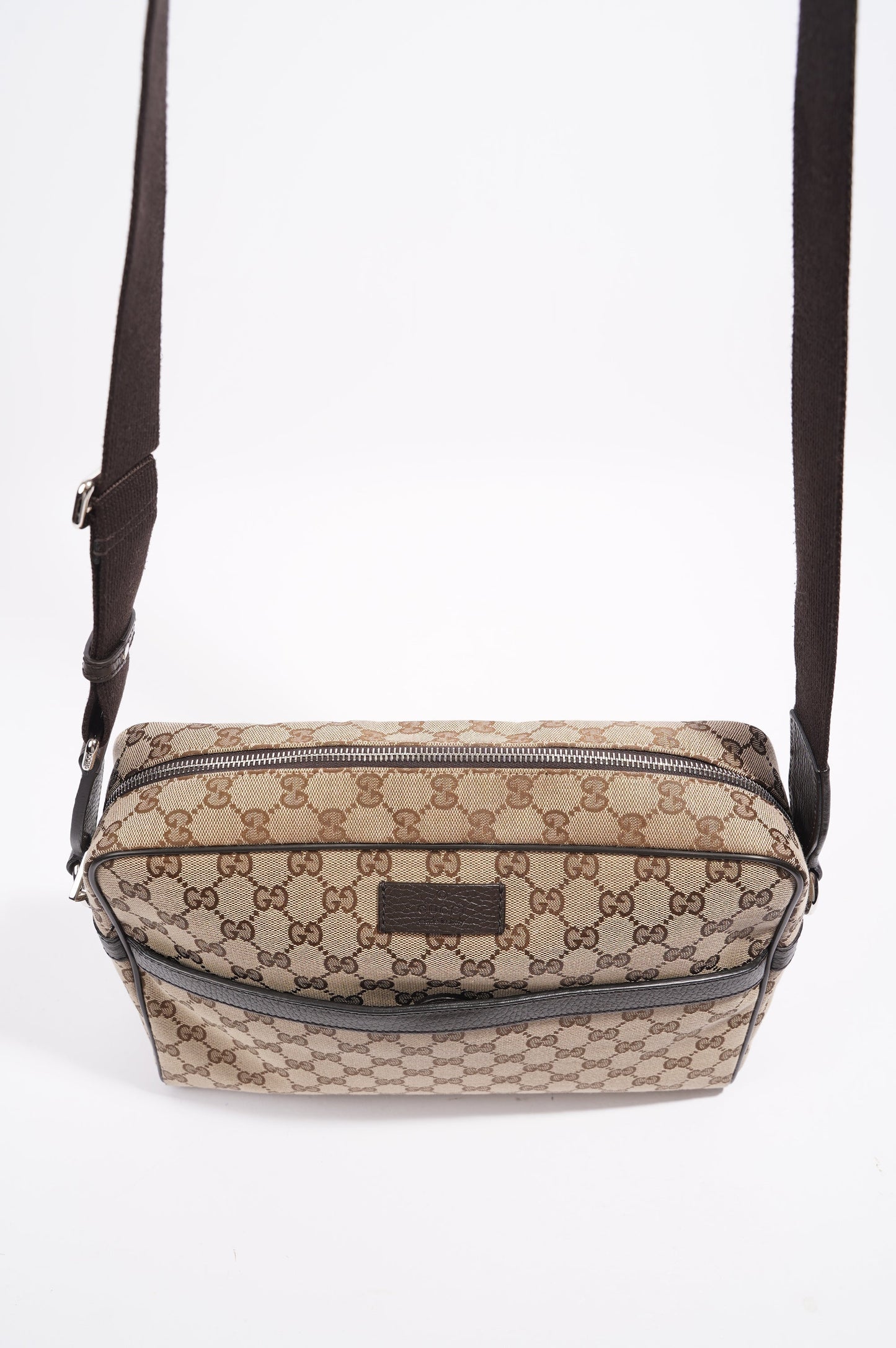 Gucci Mens Messenger Crossbody Bag Brown Canvas