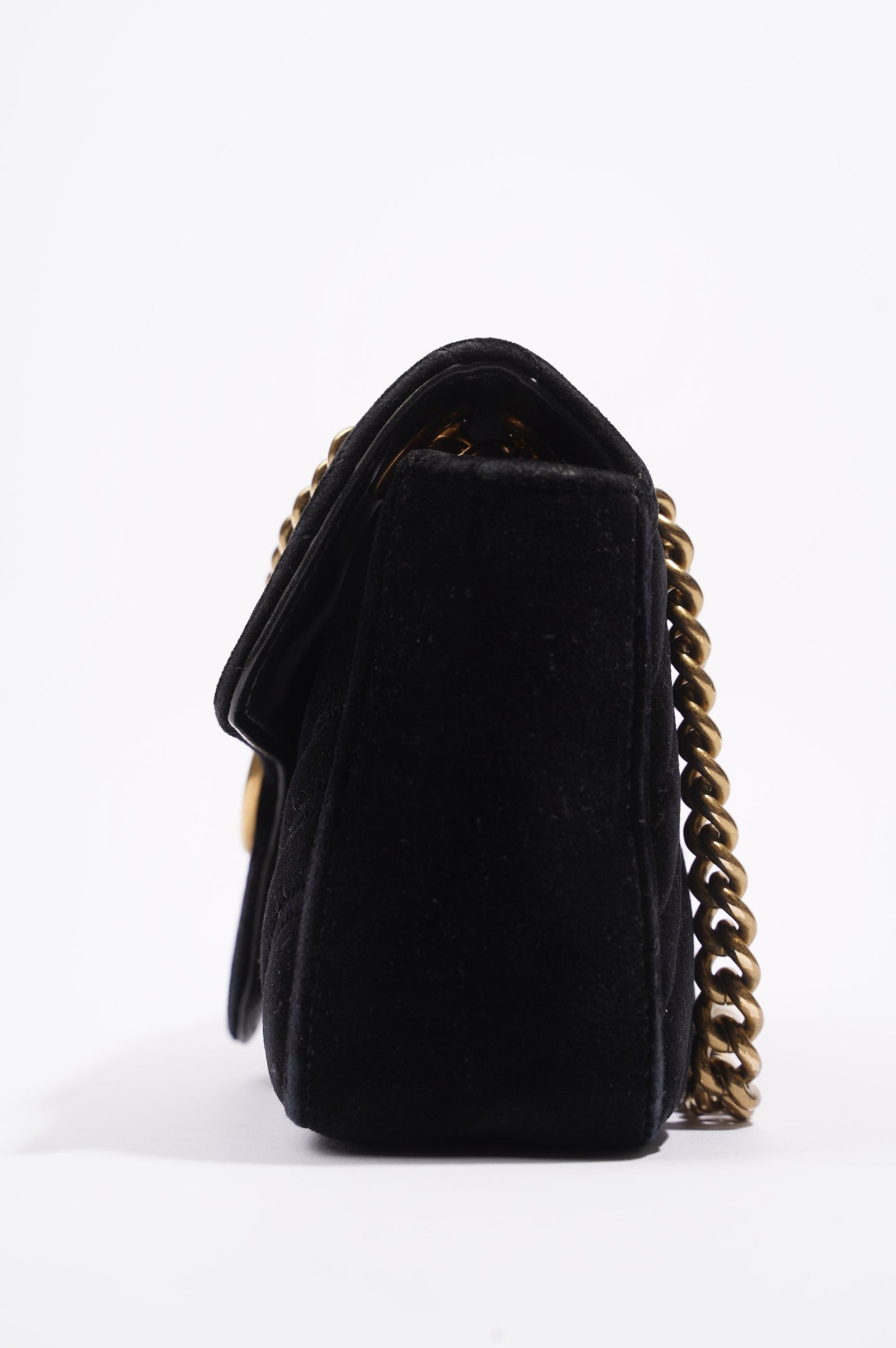 Gucci Womens Marmont Flap Black Velvet Gold Mini