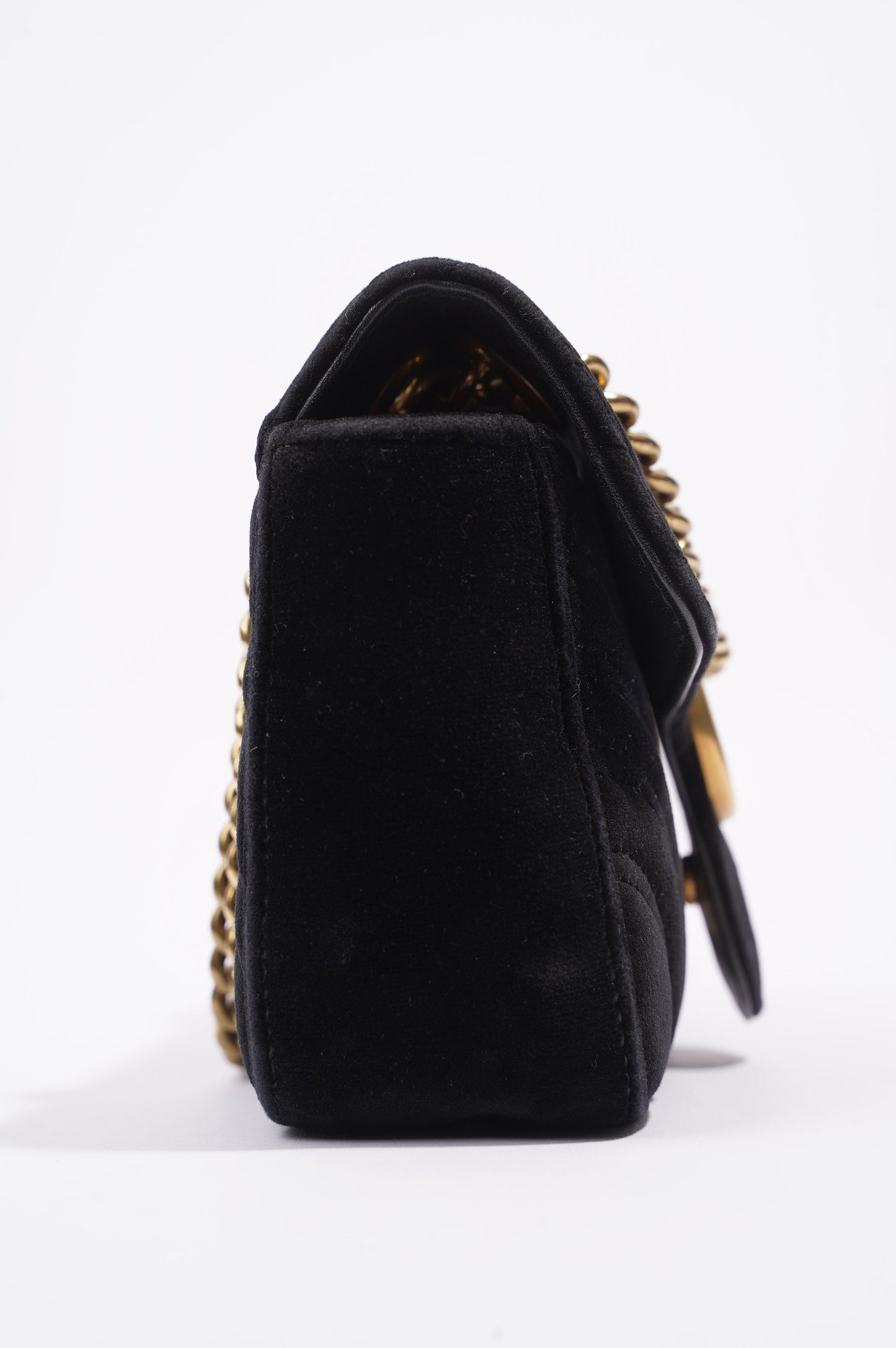 Gucci Womens Marmont Flap Black Velvet Gold Mini