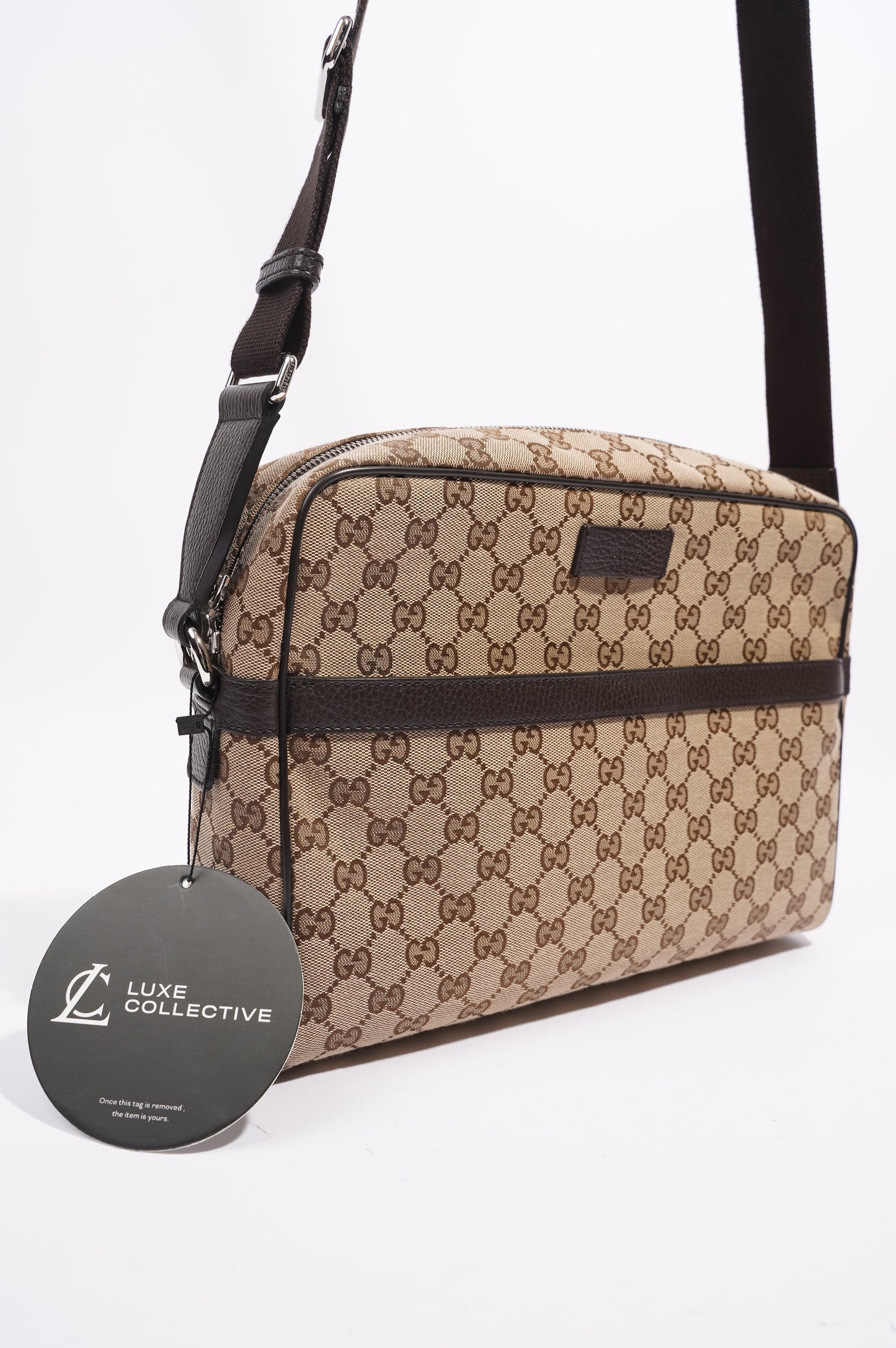 Gucci Mens Messenger Crossbody Bag Brown Canvas