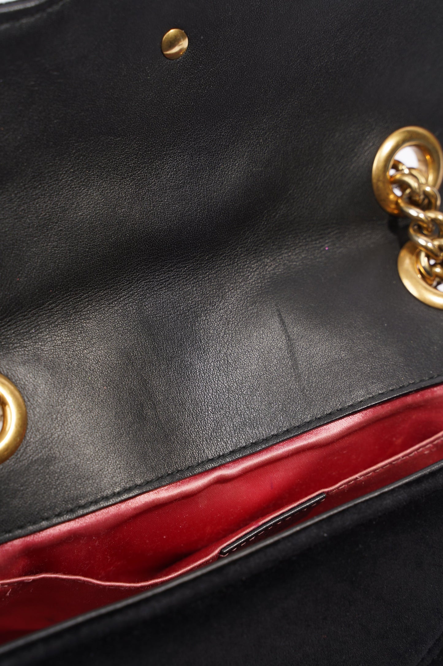 Gucci Womens Marmont Flap Black Velvet Gold Mini