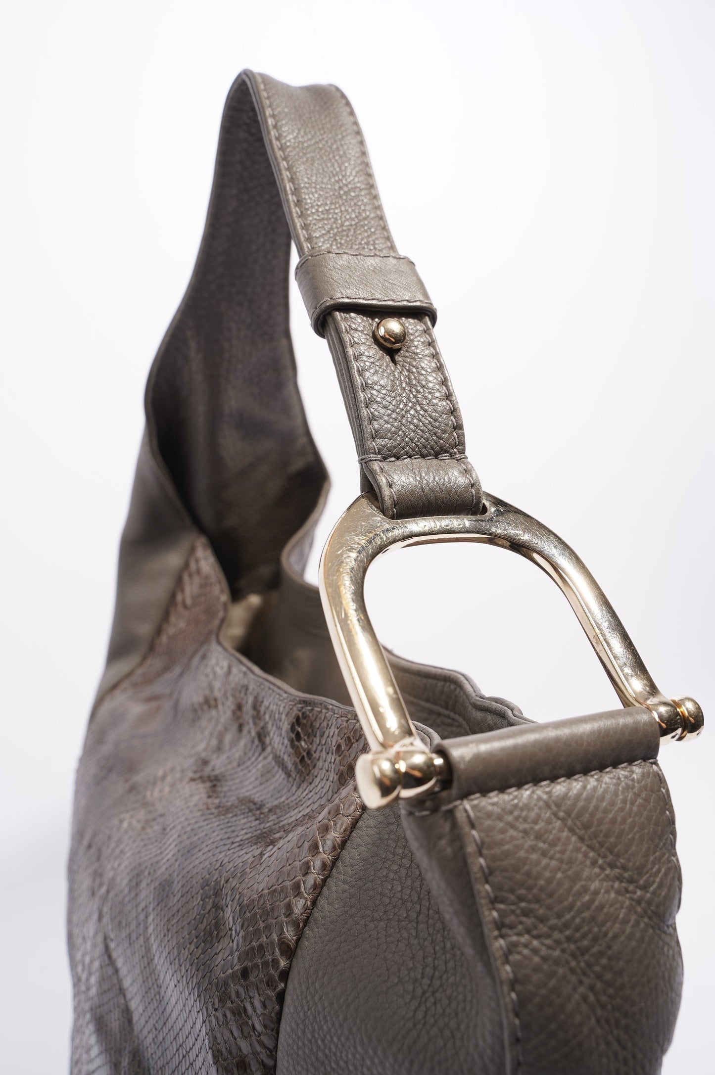 Gucci Womens Python Hobo Bag Grey