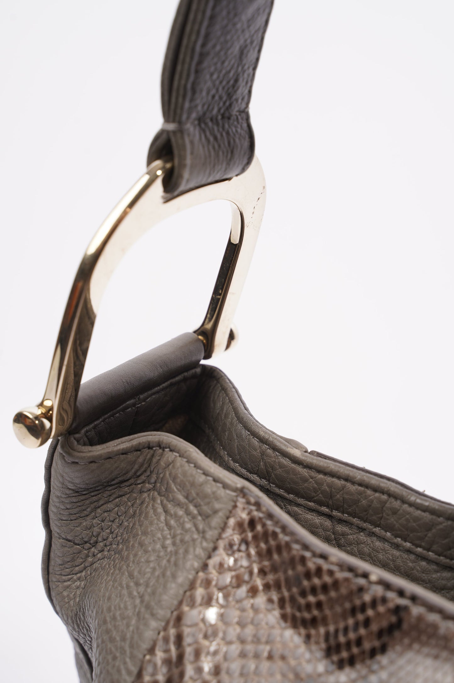 Gucci Womens Python Hobo Bag Grey