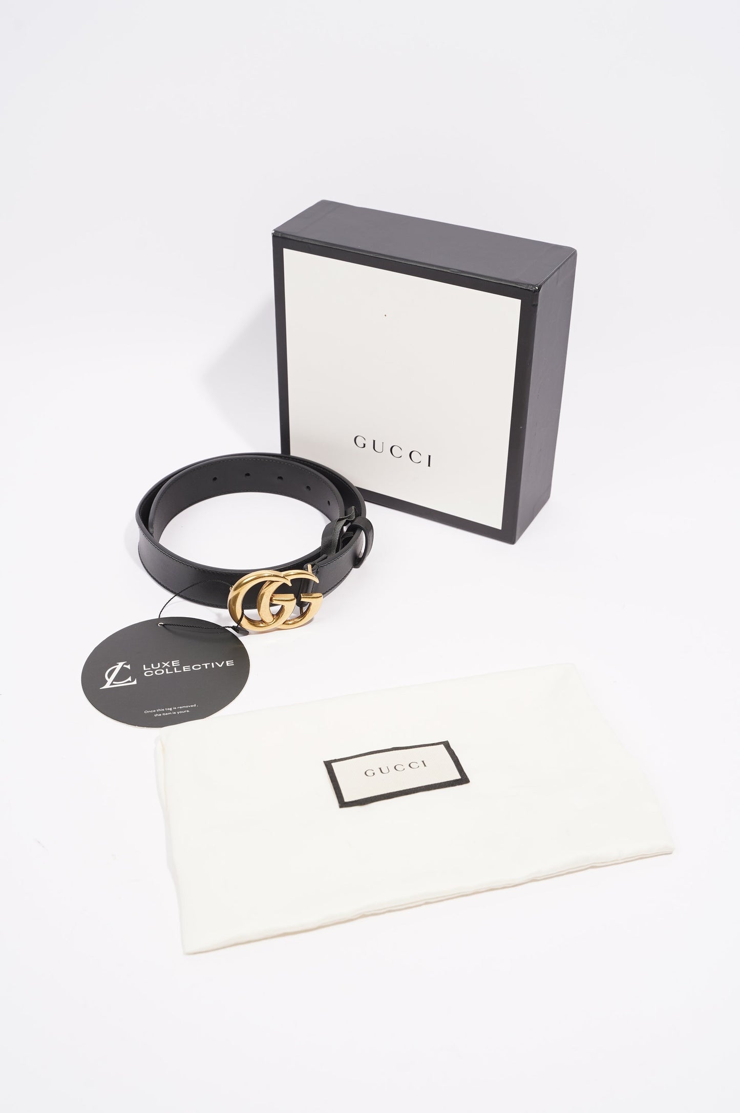Gucci Womens Marmont GG Belt Black Leather 65cm