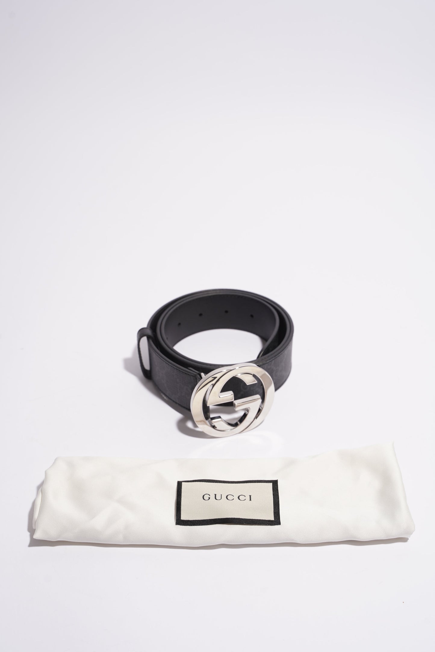 Gucci Mens Interlocking Belt Black Silver 90 cm / 36 "