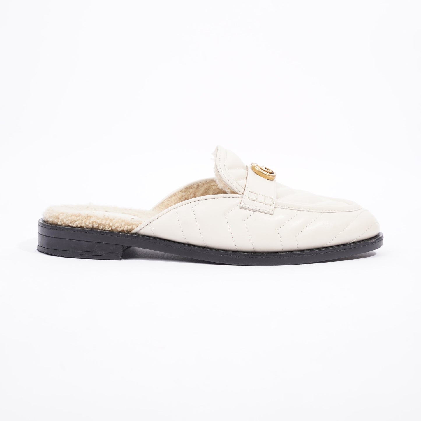 Gucci Womens Shearing Lined Princetown Mules Off White EU 39 / UK 6