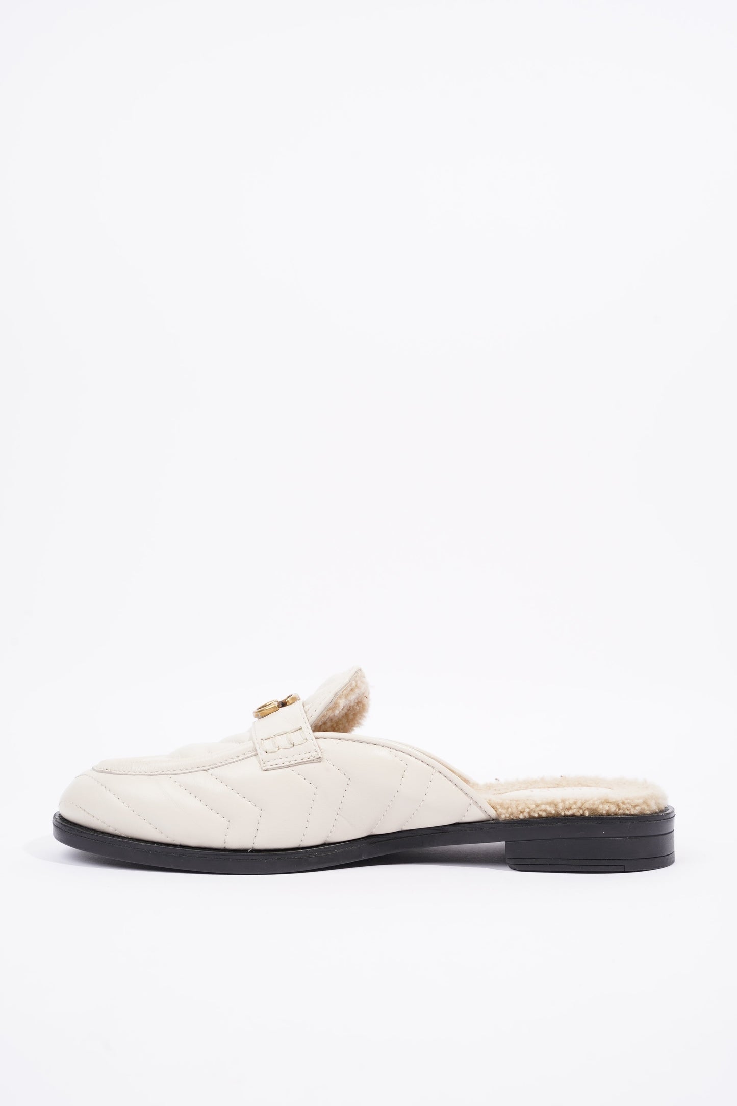 Gucci Womens Shearing Lined Princetown Mules Off White EU 39 / UK 6