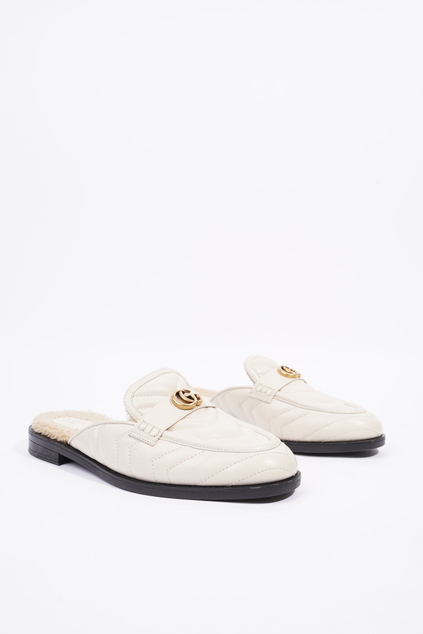Gucci Womens Shearing Lined Princetown Mules Off White EU 39 / UK 6
