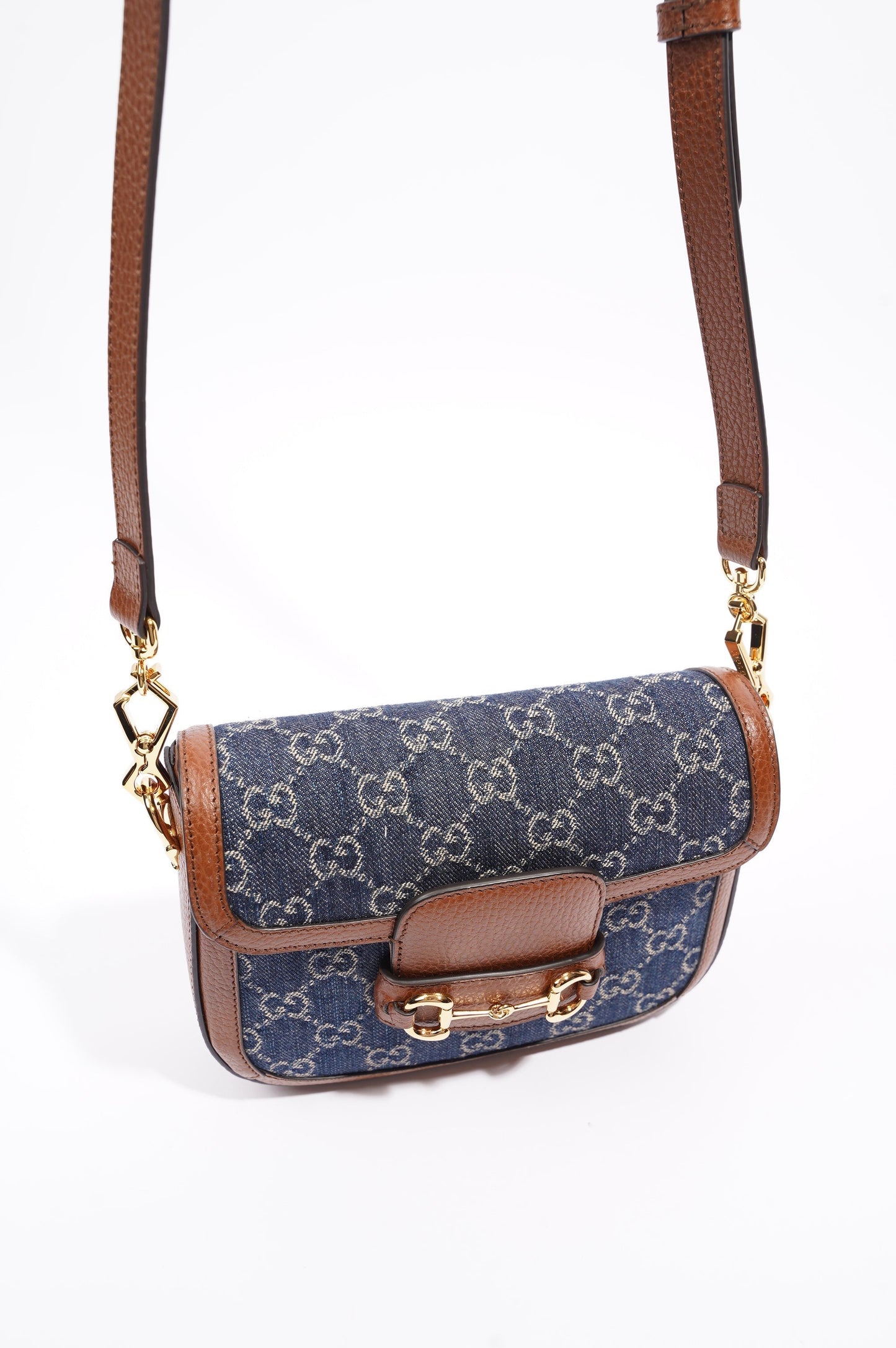 Gucci Womens Horsebit 1955 Mini Bag Demin / Brown