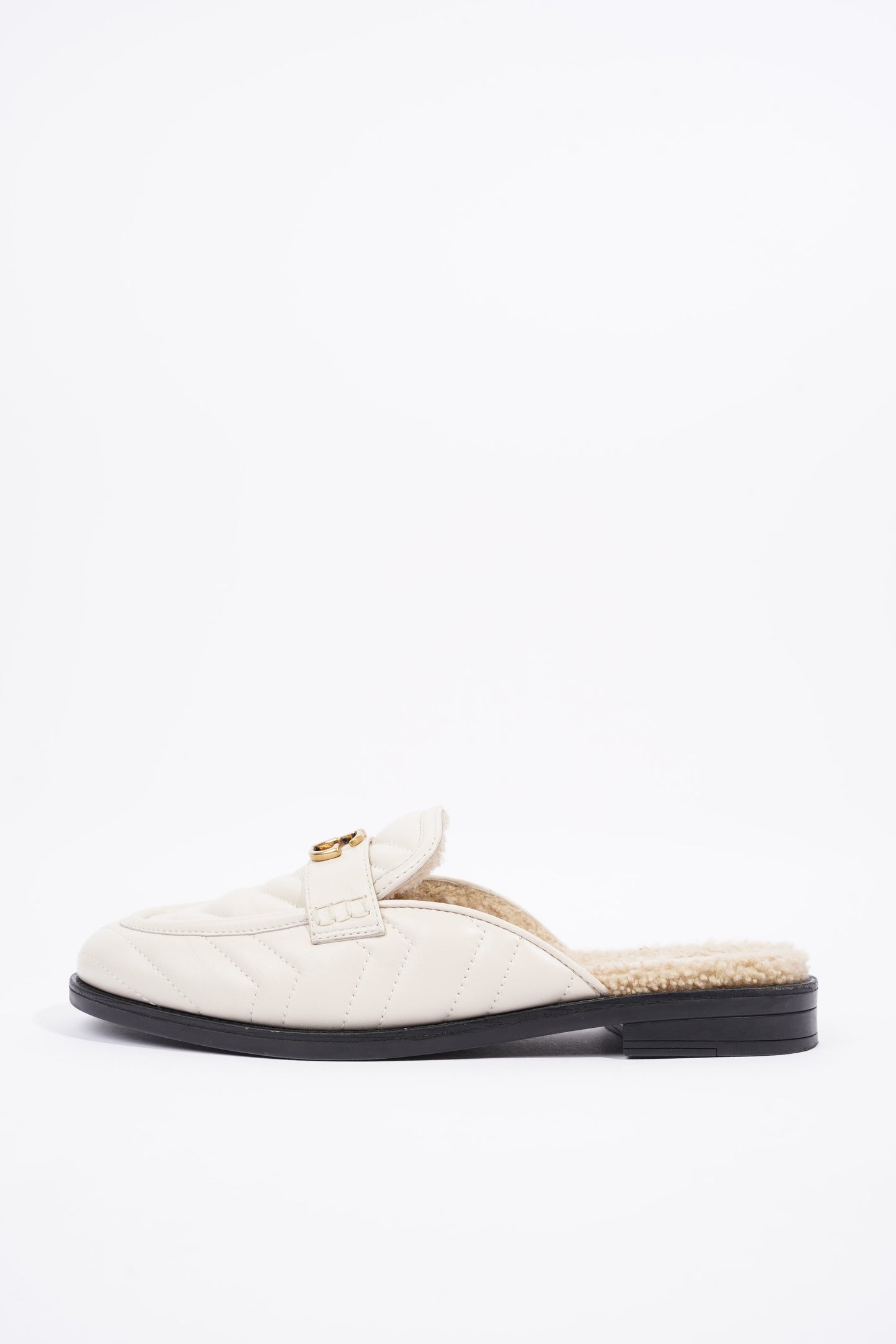 Gucci Womens Shearing Lined Princetown Mules Off White EU 39 / UK 6