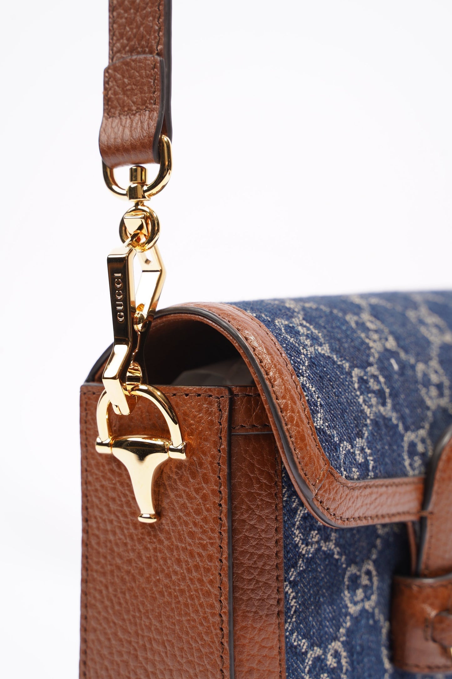 Gucci Womens Horsebit 1955 Mini Bag Demin / Brown