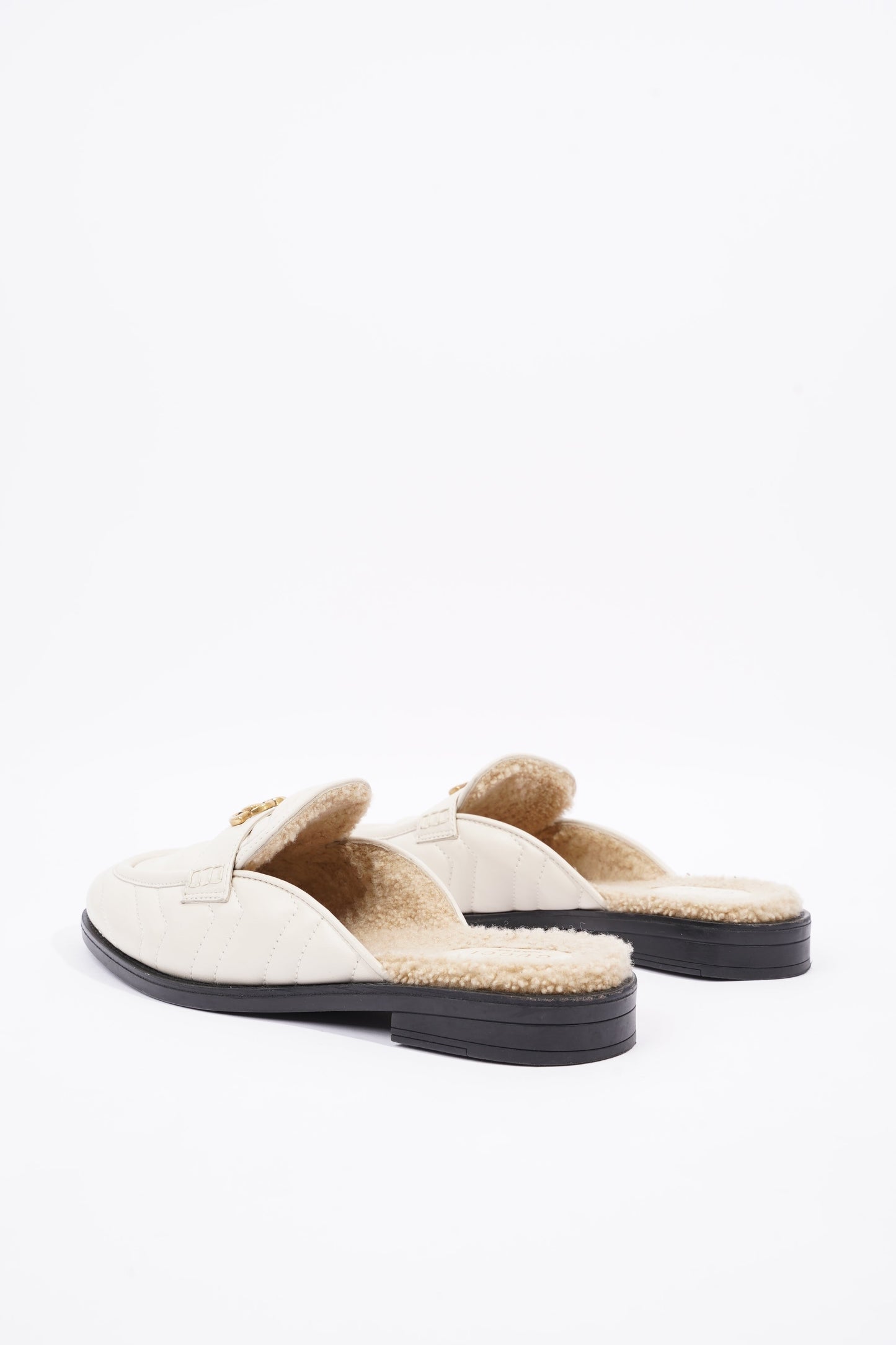 Gucci Womens Shearing Lined Princetown Mules Off White EU 39 / UK 6