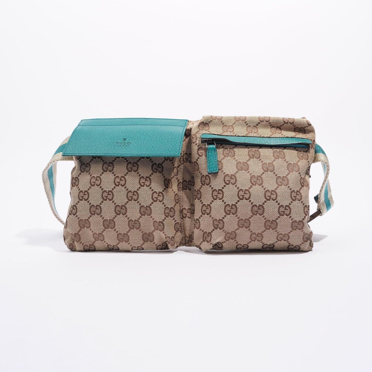 Gucci Womens Vintage GG Canvas Belt Bag Beige Teal