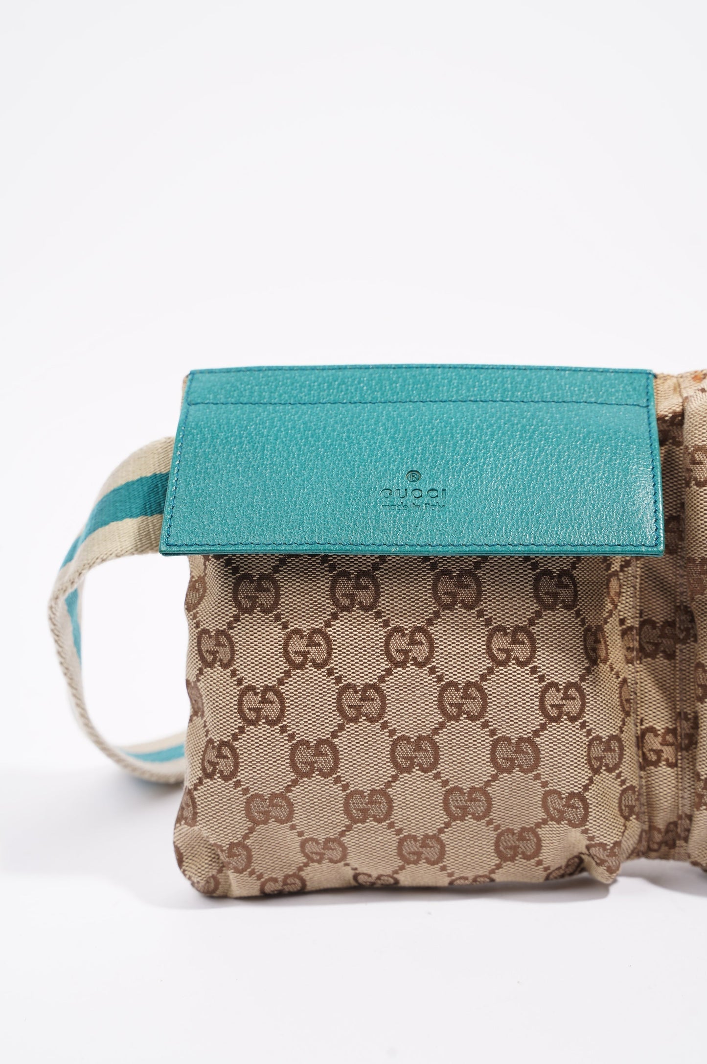 Gucci Womens Vintage GG Canvas Belt Bag Beige Teal