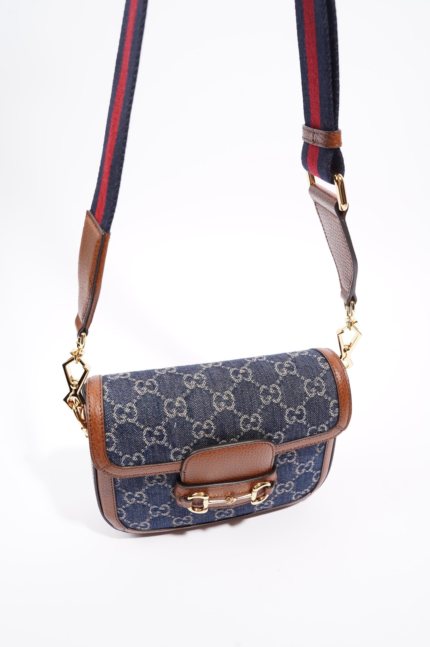 Gucci Womens Horsebit 1955 Mini Bag Demin / Brown