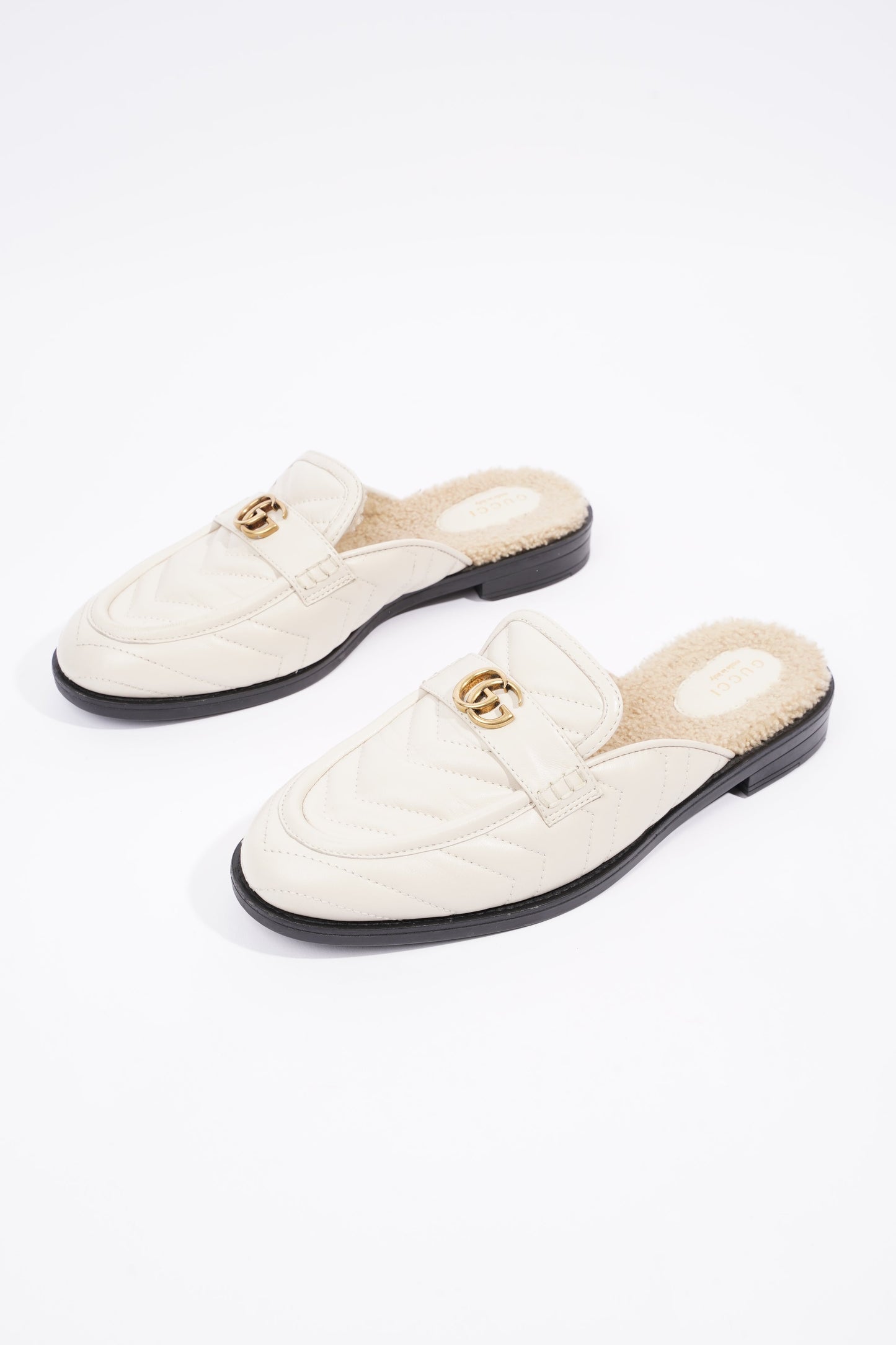 Gucci Womens Shearing Lined Princetown Mules Off White EU 39 / UK 6