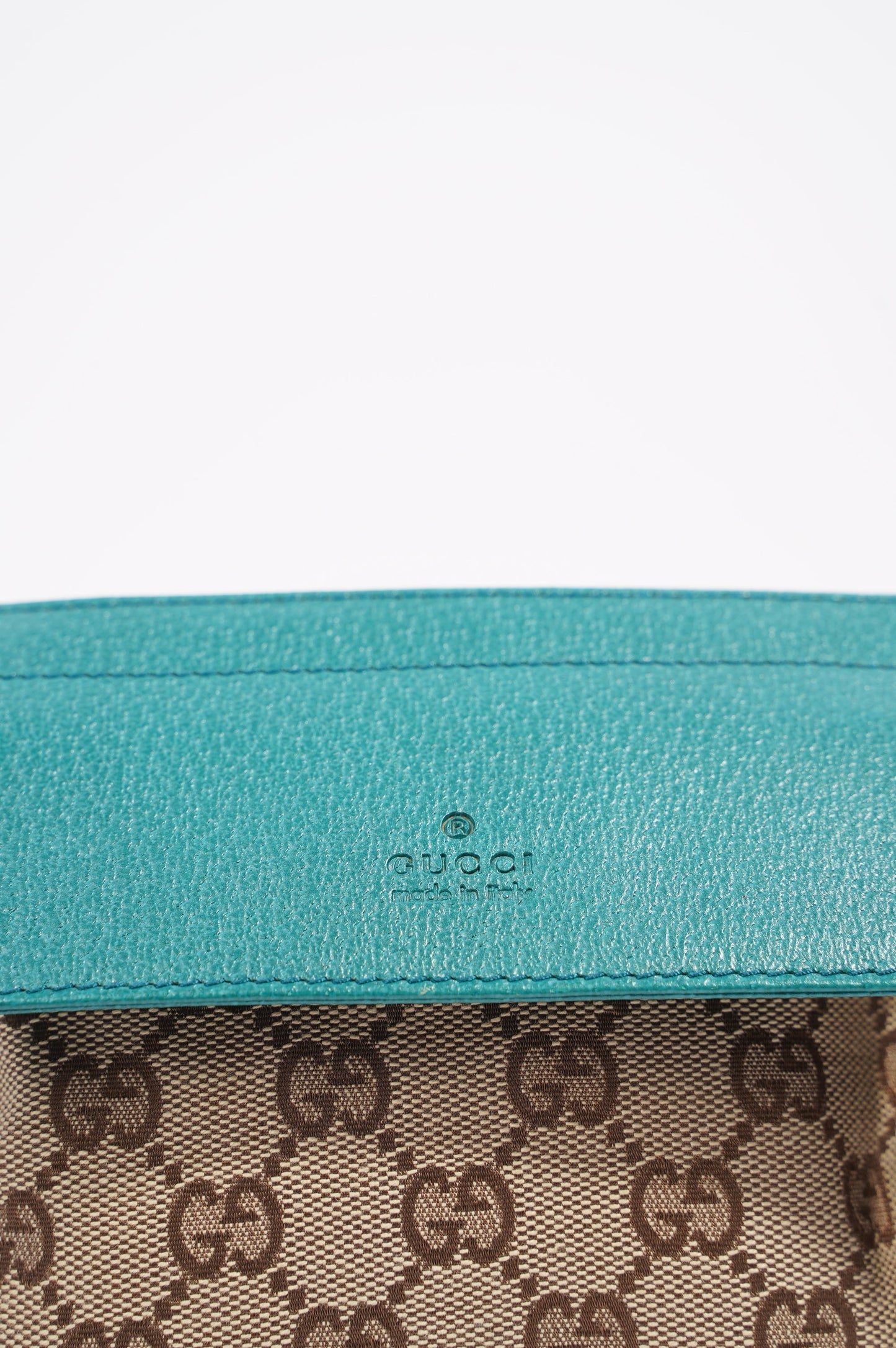 Gucci Womens Vintage GG Canvas Belt Bag Beige Teal